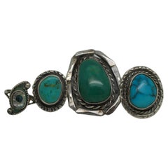 4 Vintage Southwestern Sterling Silver 925 Turquoise Abalone Cocktail Rings