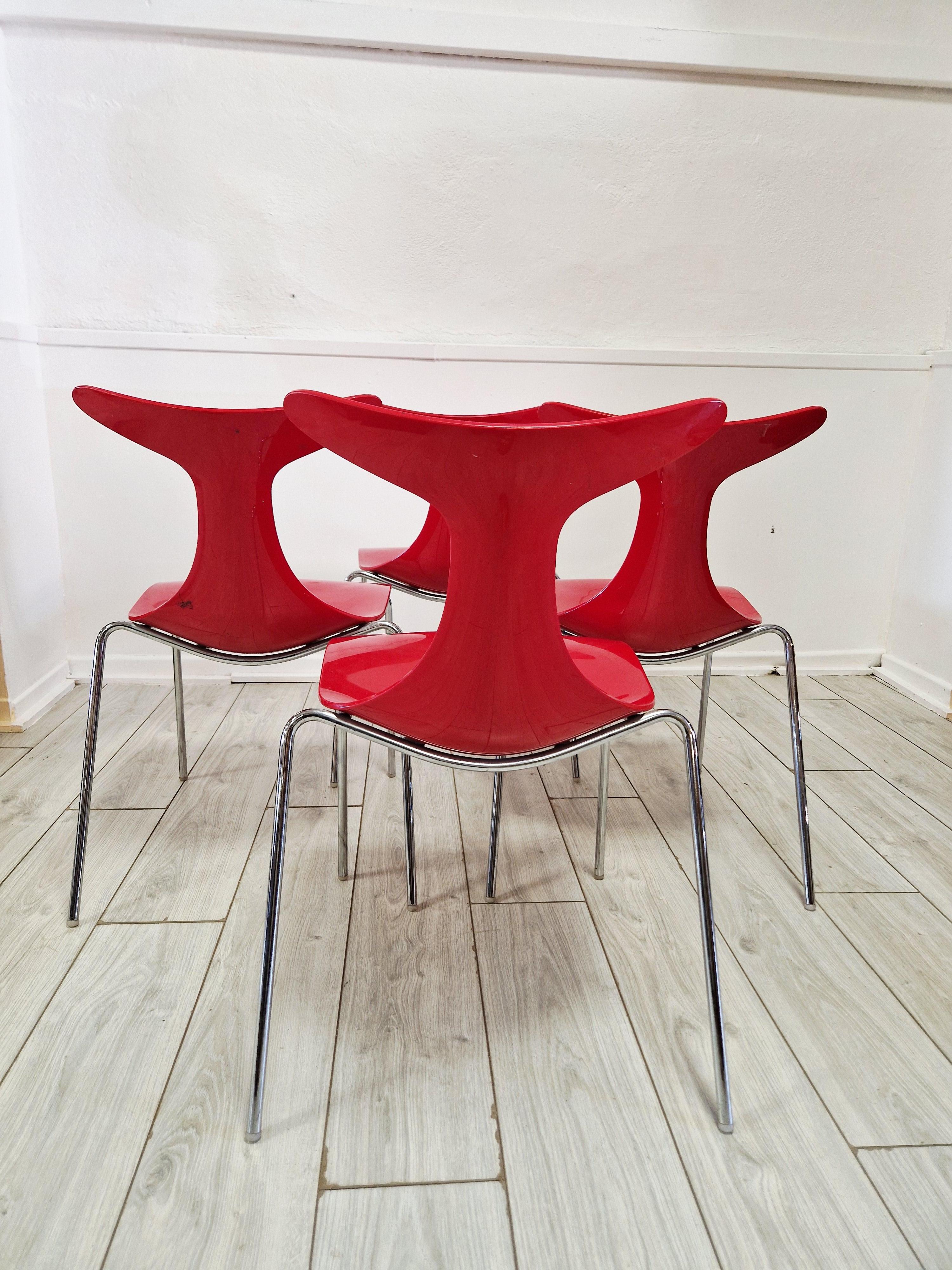 4 Vintage-Stapelstühle Delfy Design Gino Carollo im Angebot 5