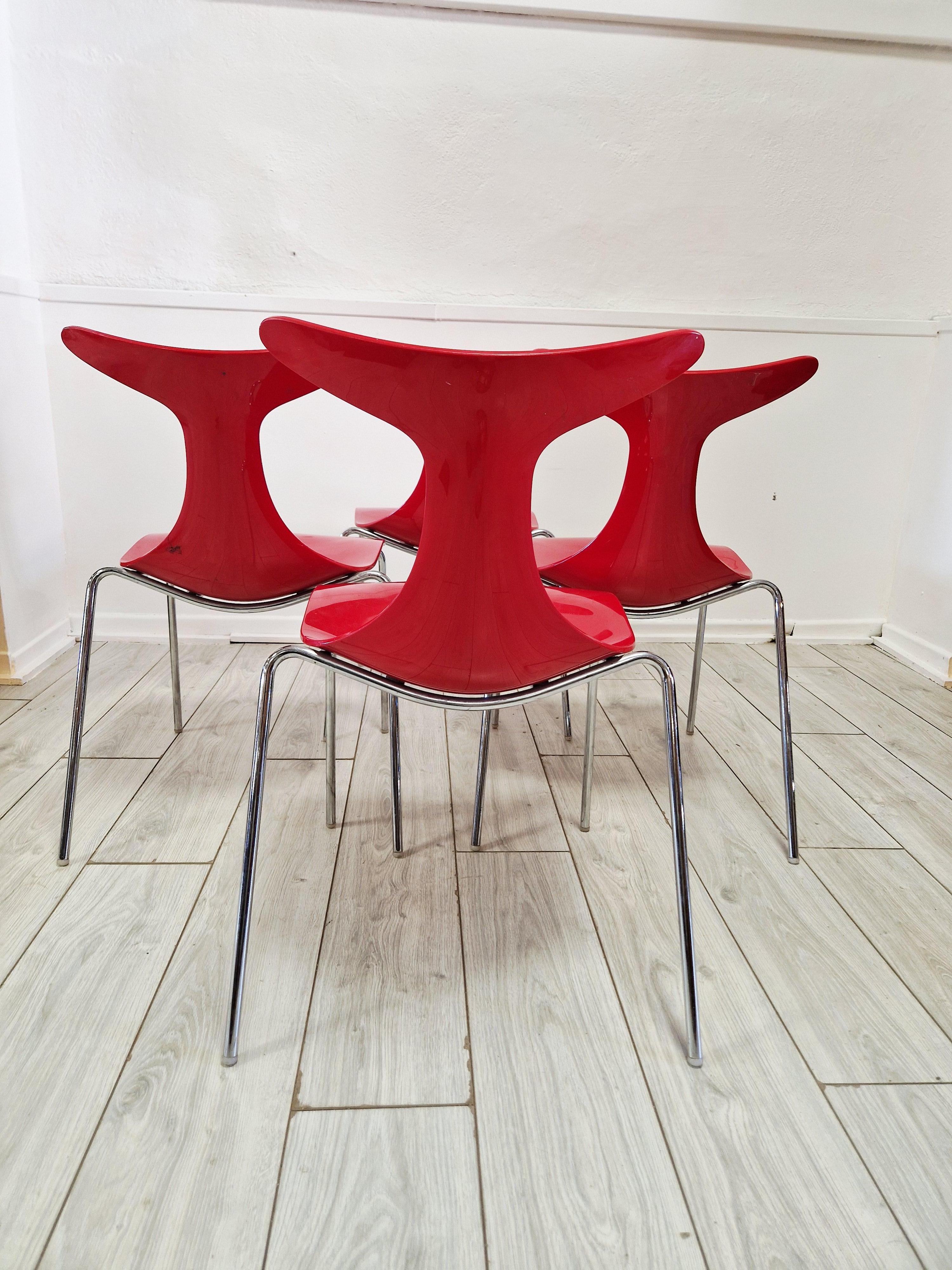 4 Vintage-Stapelstühle Delfy Design Gino Carollo im Angebot 6