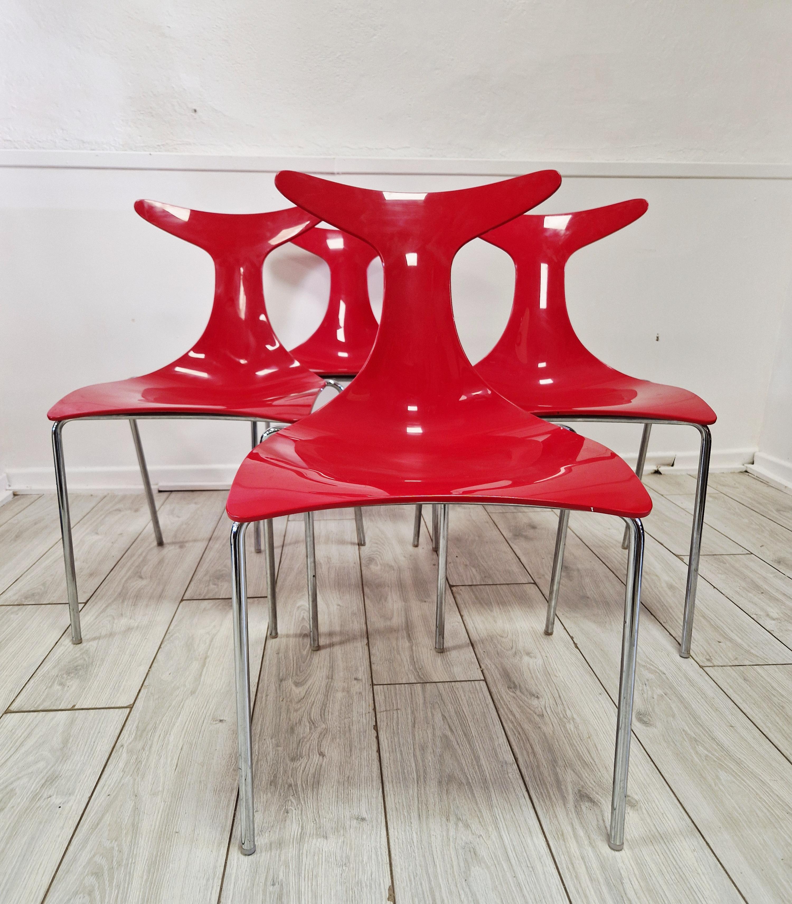 4 Vintage-Stapelstühle Delfy Design Gino Carollo im Angebot 2