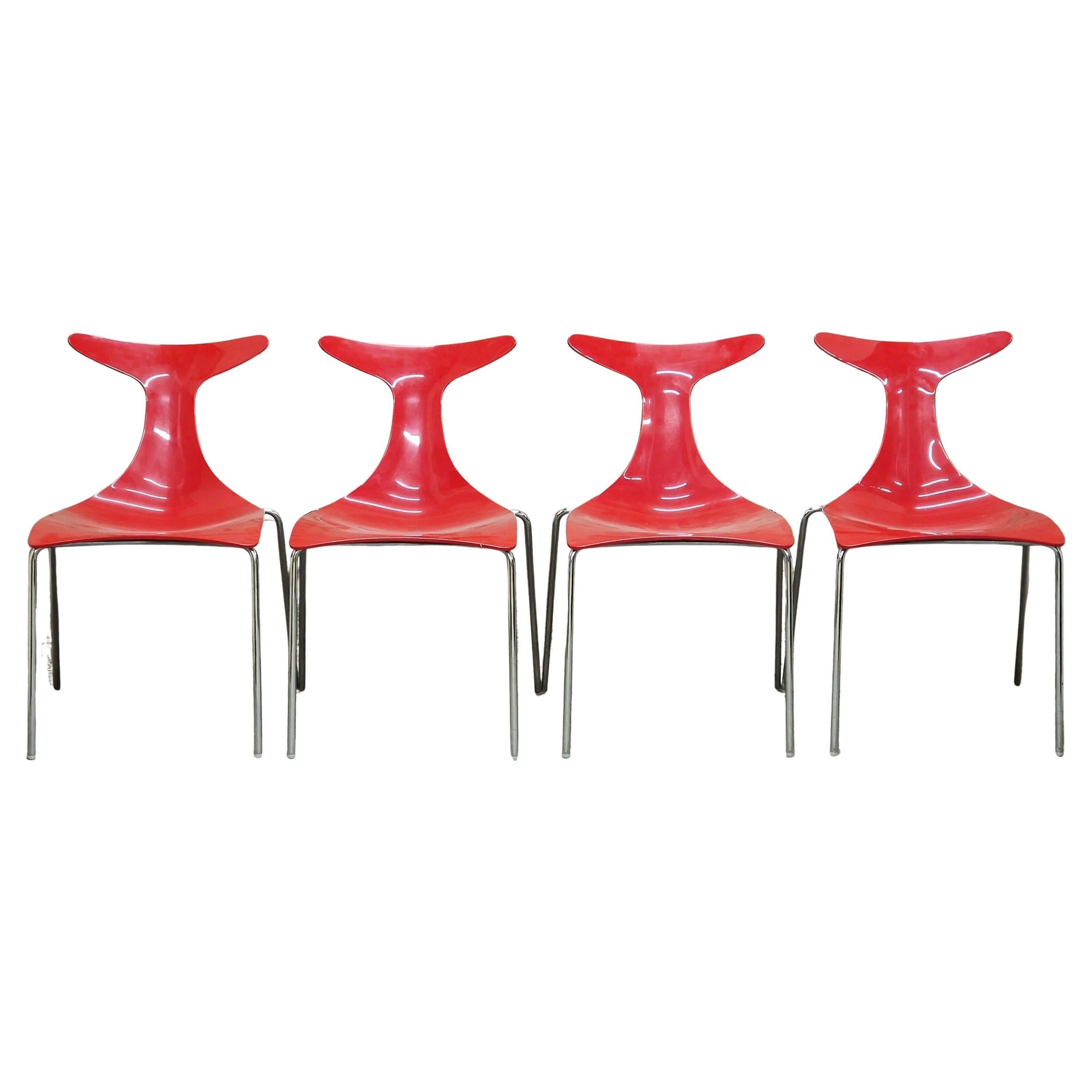 4 Chaises empilables Vintage Delfy Design Gino Carollo