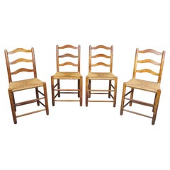 4 Vintage Stickley Maple Shaker Farmhouse Ladder Back Rush Dining Side Chairs