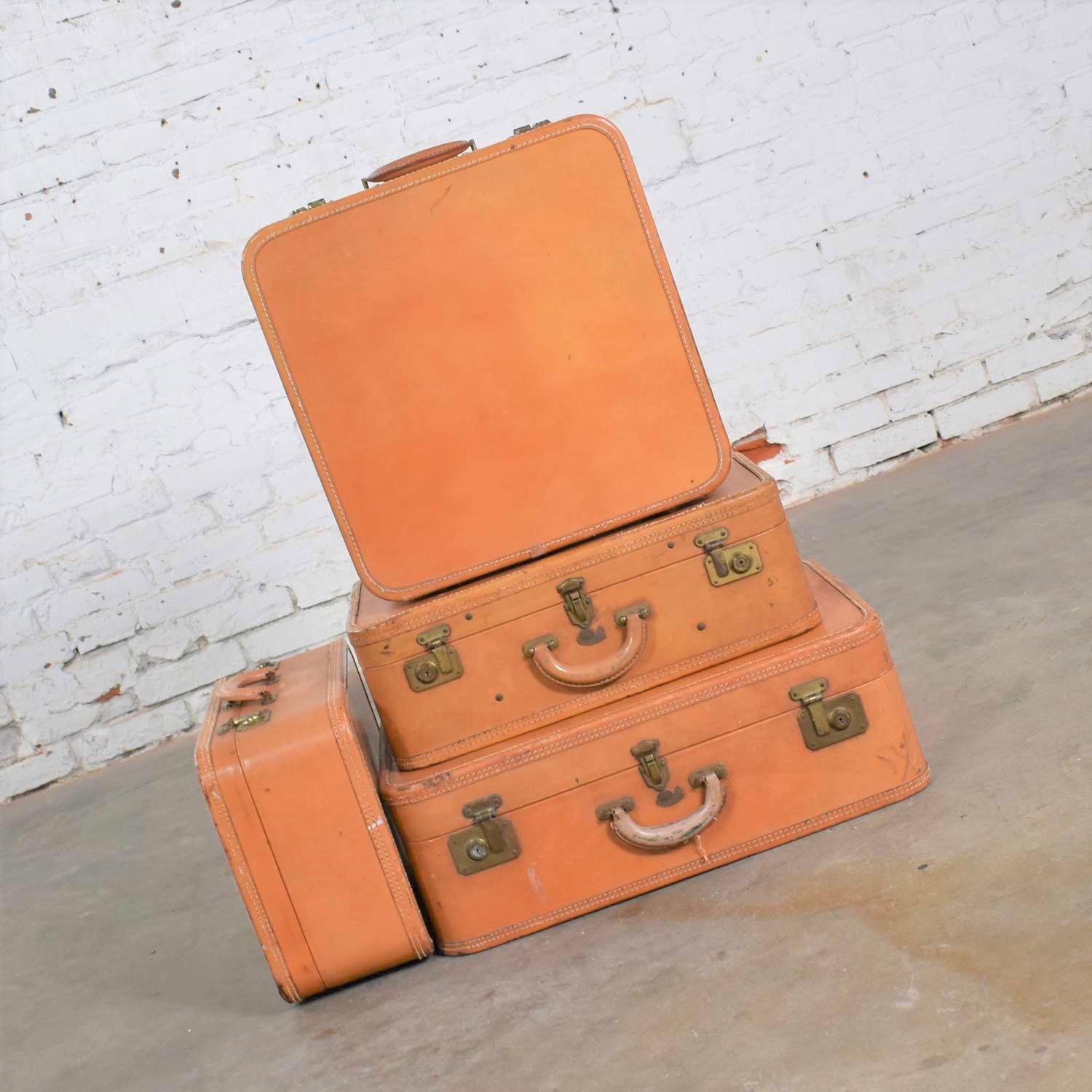 4 Stratosphere Rappaport Leather Suitcases Luggage as Side Tables End Tables 4