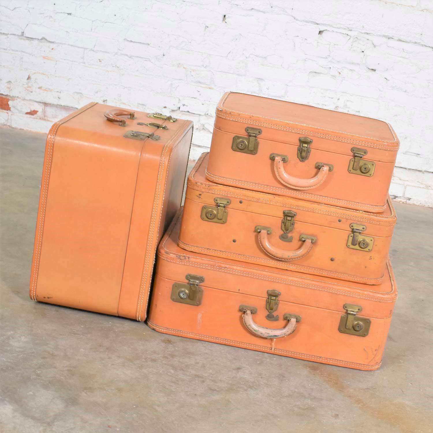 Rustic 4 Stratosphere Rappaport Leather Suitcases Luggage as Side Tables End Tables