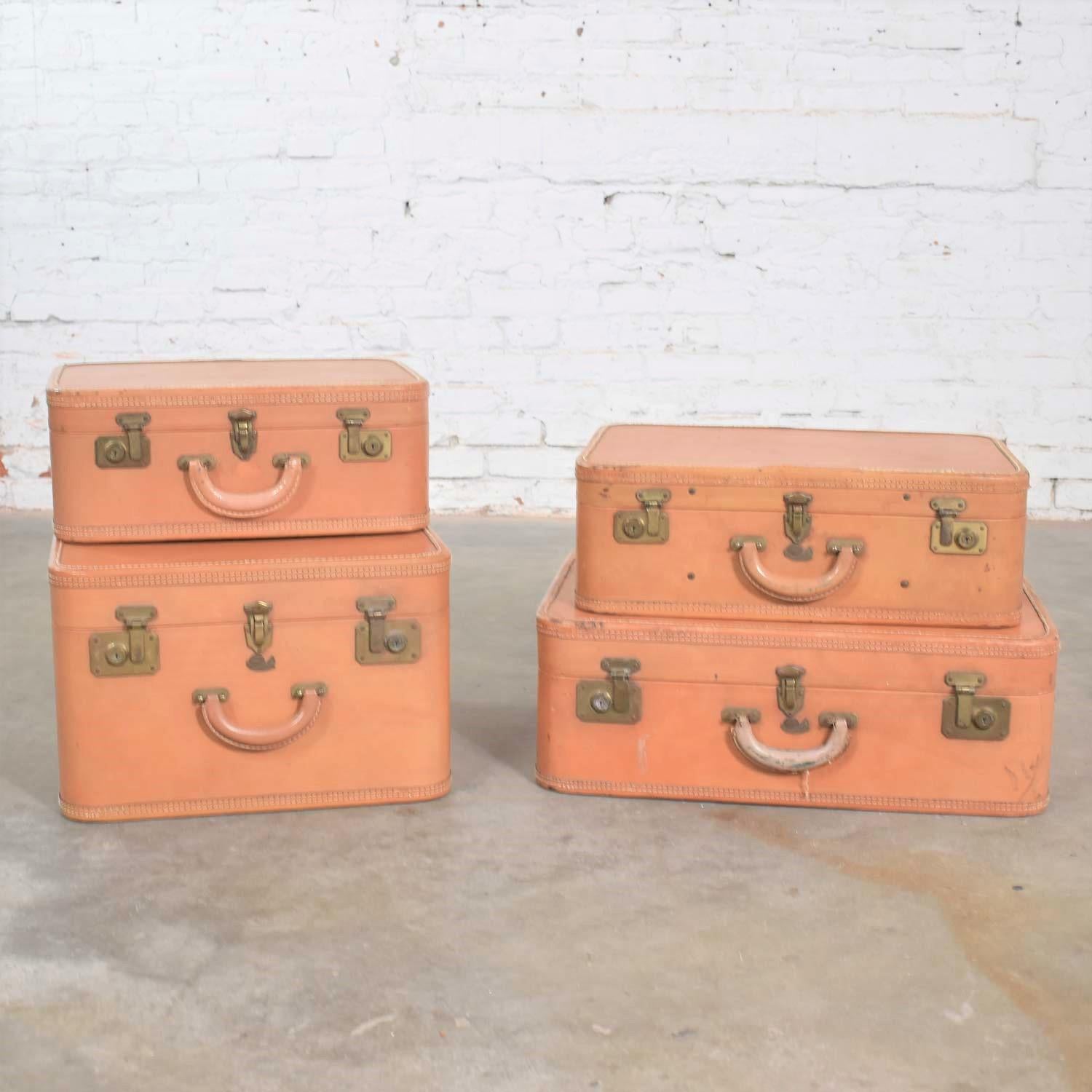 20th Century 4 Stratosphere Rappaport Leather Suitcases Luggage as Side Tables End Tables