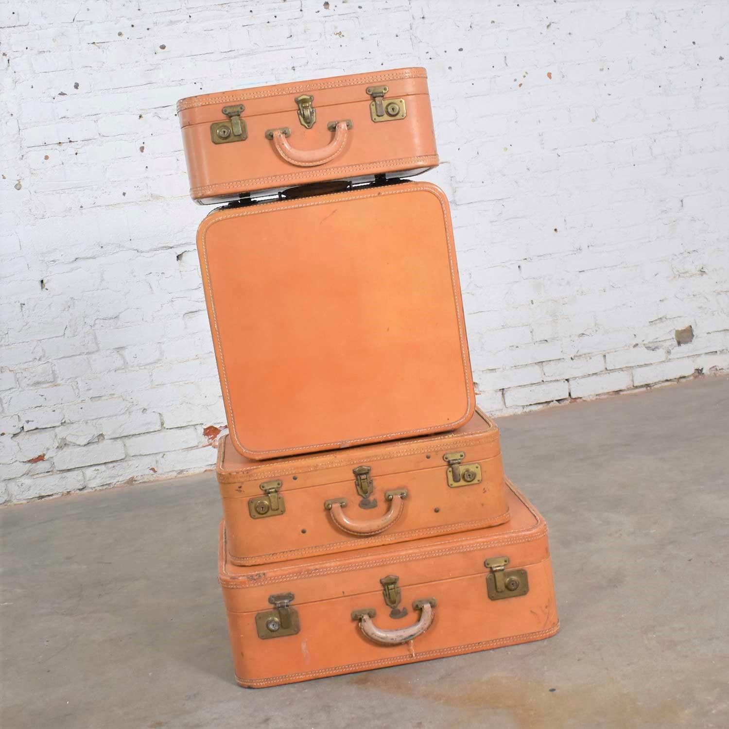 4 Stratosphere Rappaport Leather Suitcases Luggage as Side Tables End Tables 1