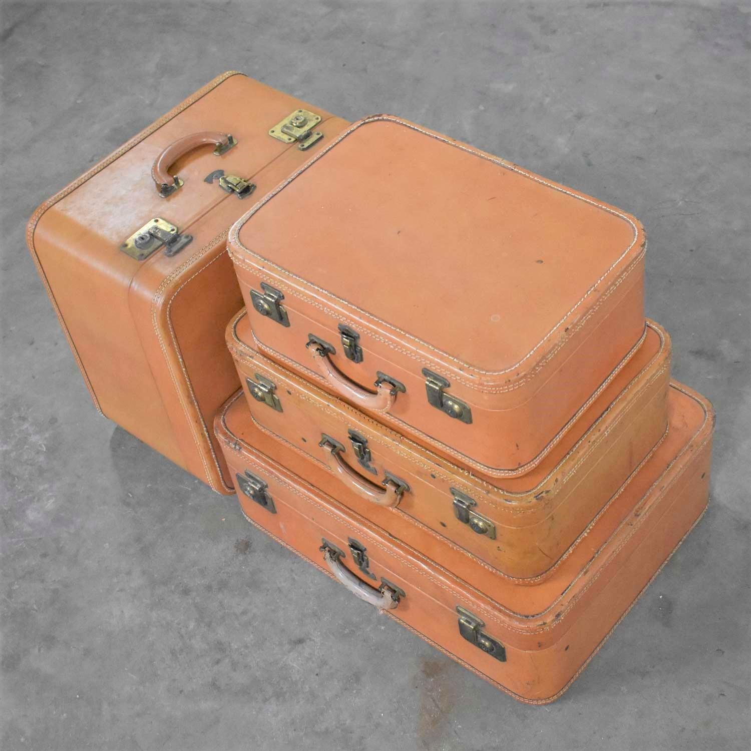 4 Stratosphere Rappaport Leather Suitcases Luggage as Side Tables End Tables 2