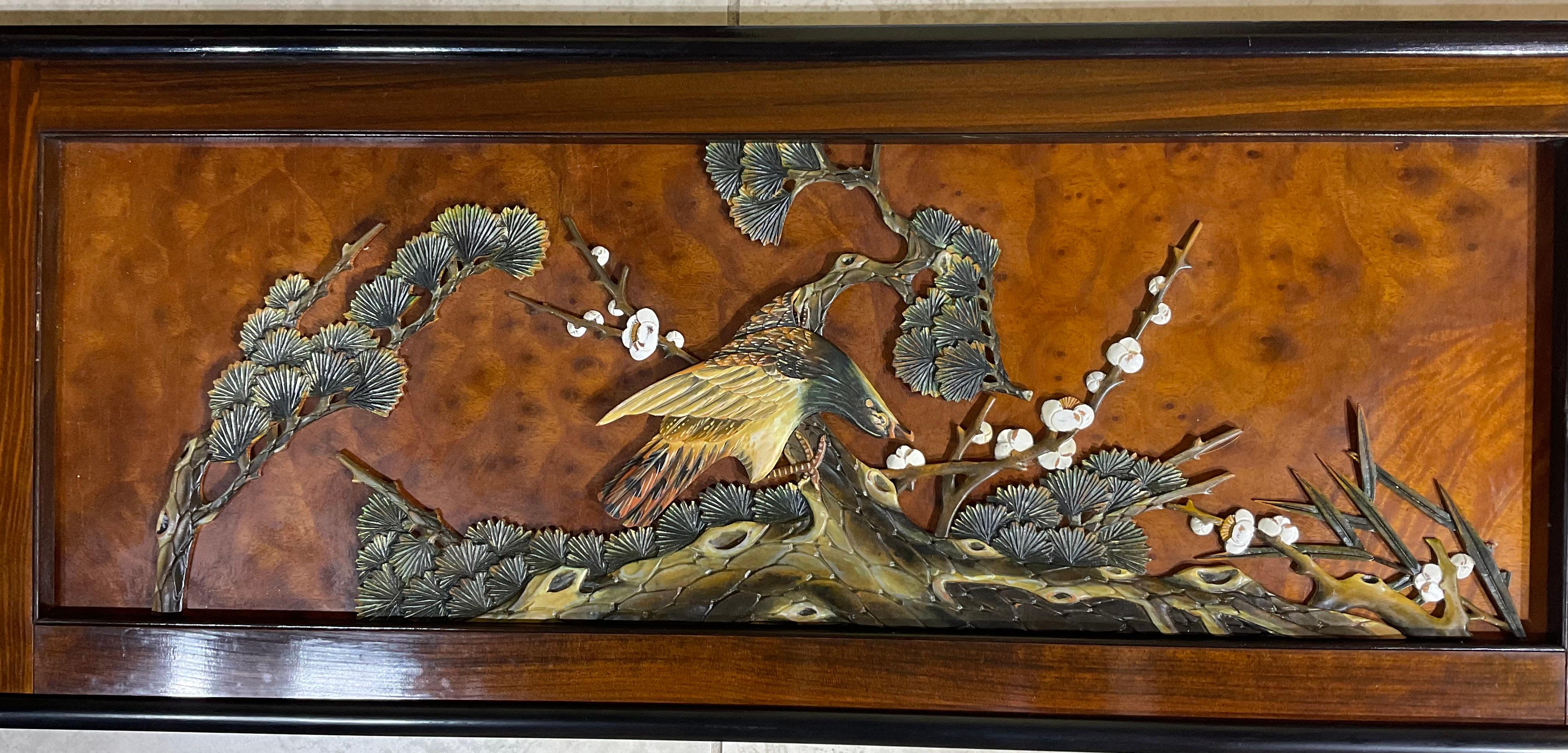 Taiwanese 4 Vintage Taiwan Republic of China Carved / Framed Wood Wall Panels Each