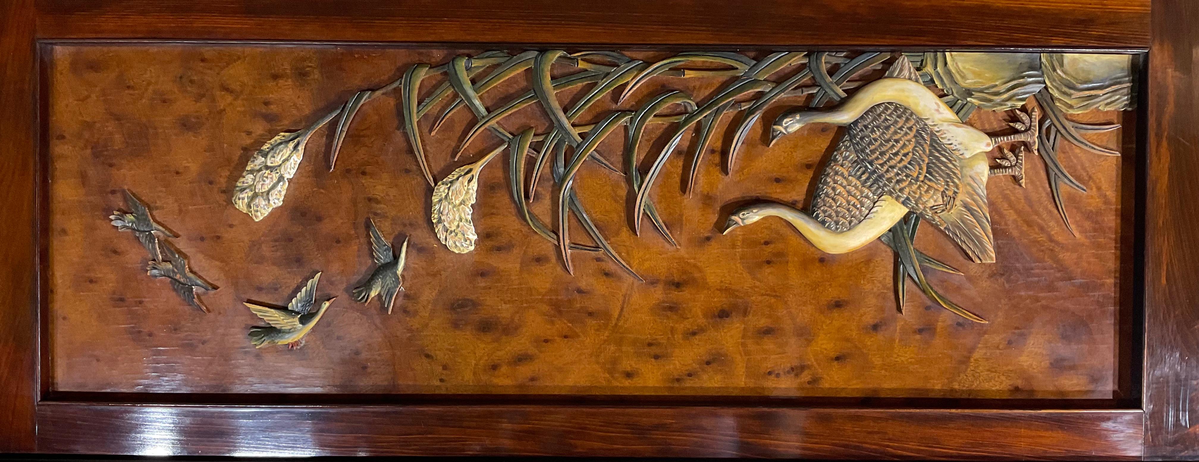 4 Vintage Taiwan Republic of China Carved / Framed Wood Wall Panels Each In Good Condition In Delray Beach, FL