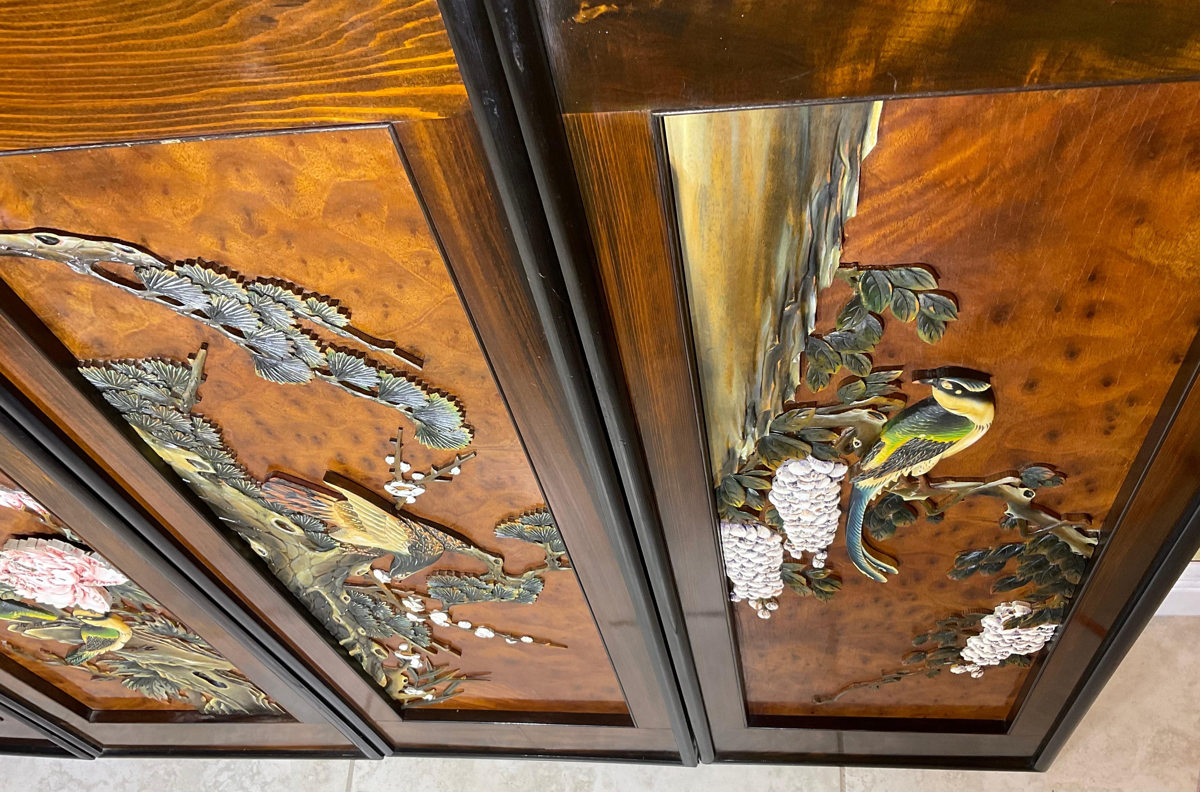 Mid-20th Century 4 Vintage Taiwan Republic of China Carved / Framed Wood Wall Panels Each