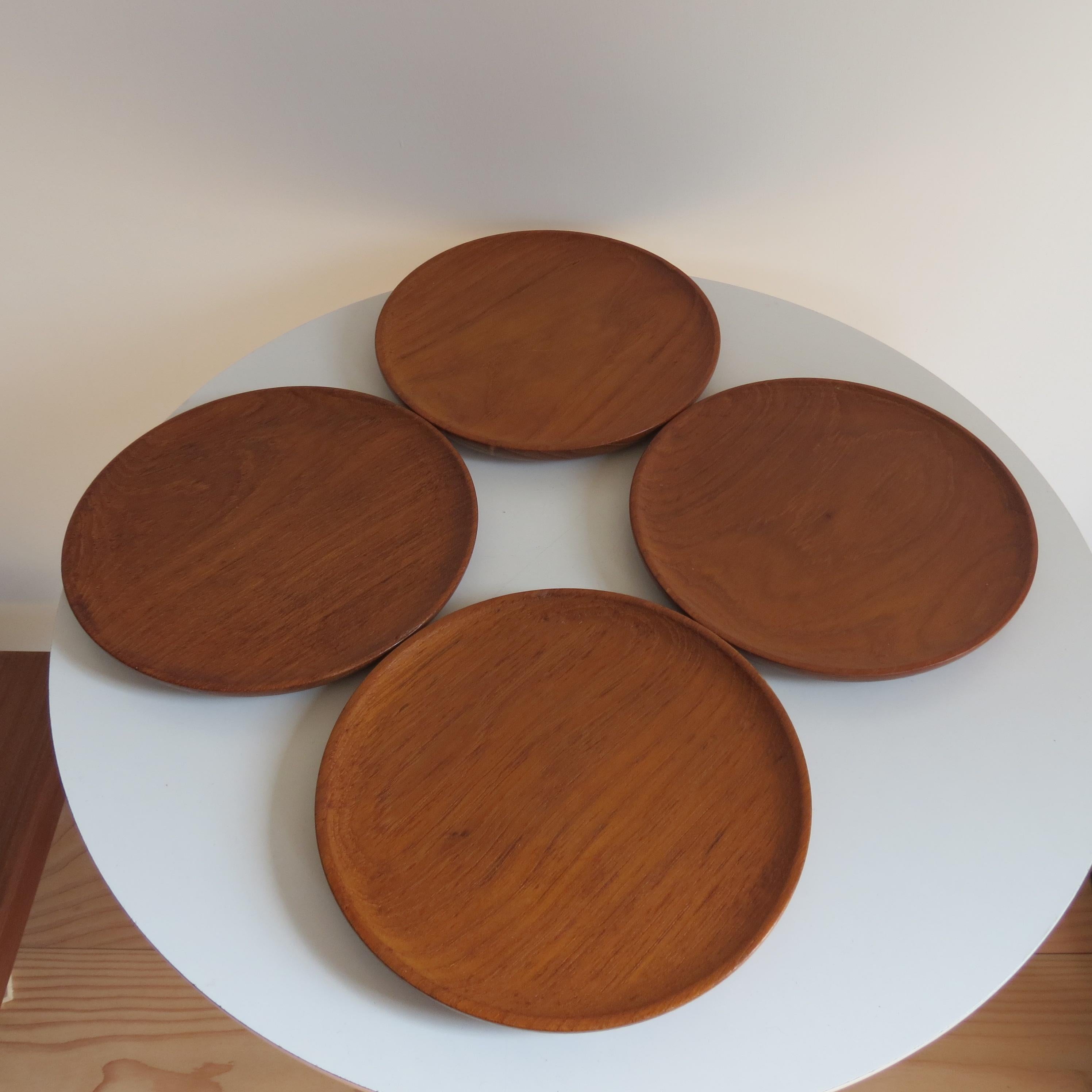 4 Vintage Teak Plates by Galatix England Burma Teak Handmade, 1960s 1