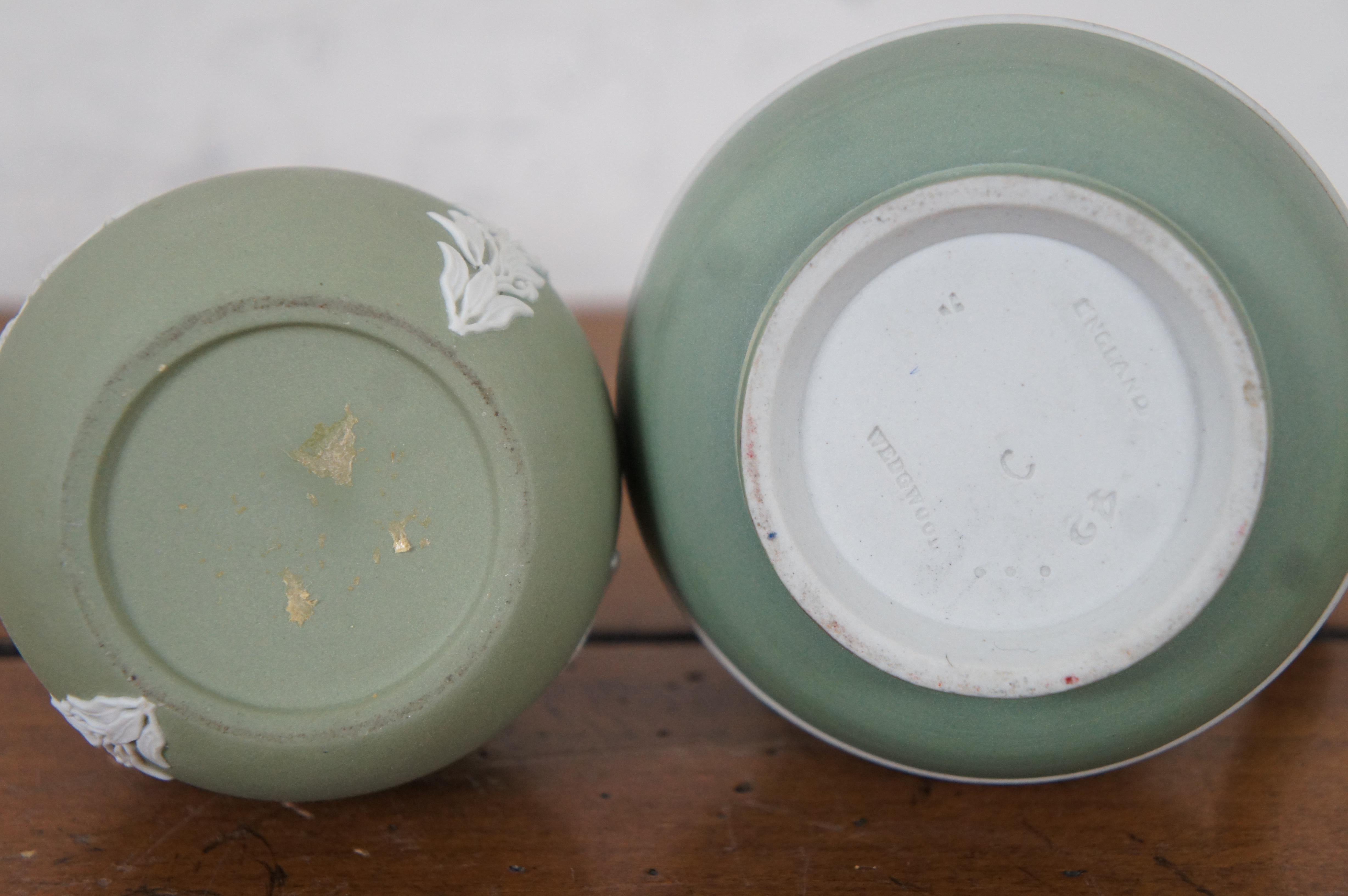 4 Vintage Wedgwood Sage Green Jasperware Bas Relief Pitcher Vase Ashtray Dish 2