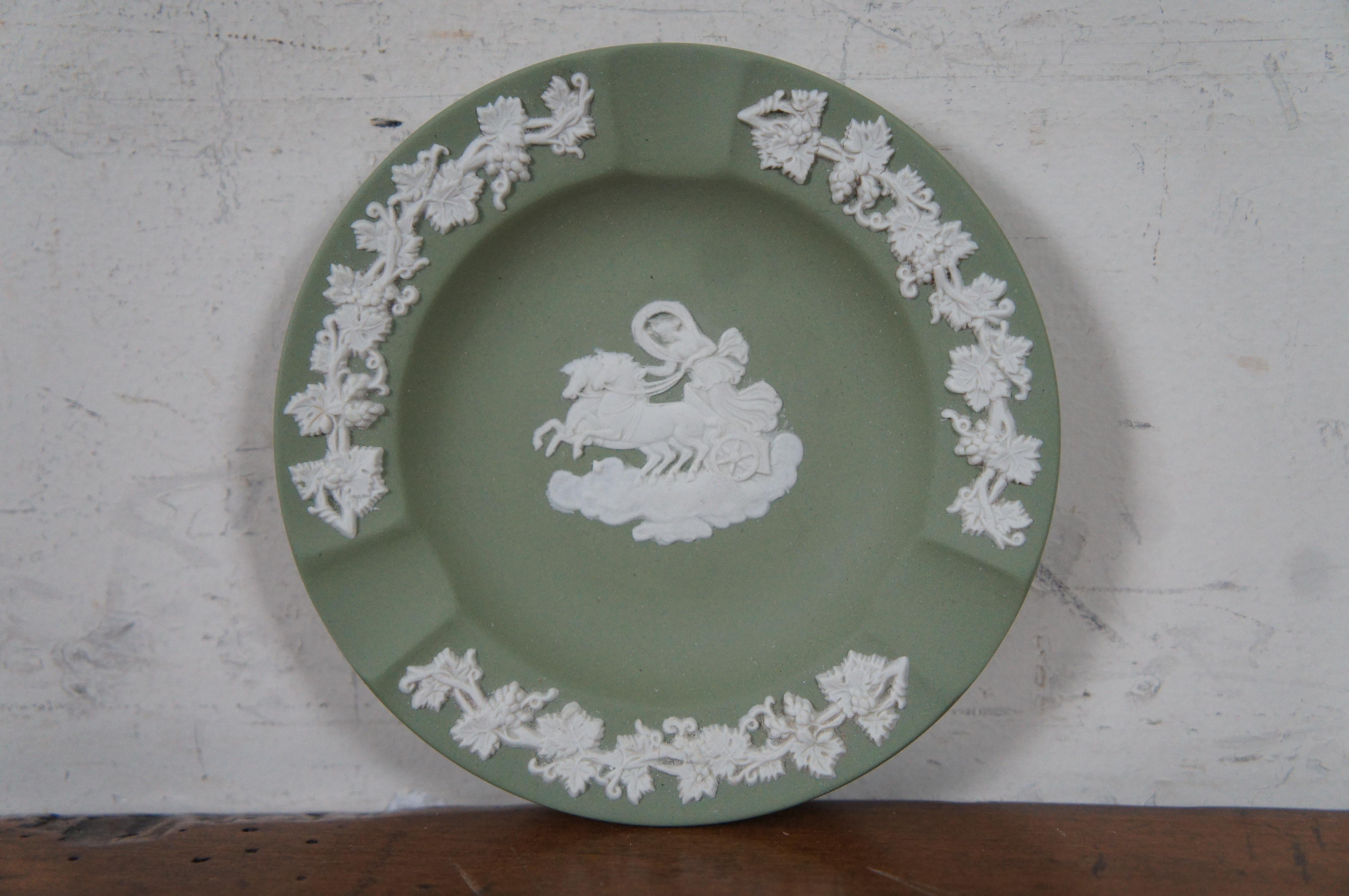 20th Century 4 Vintage Wedgwood Sage Green Jasperware Bas Relief Pitcher Vase Ashtray Dish
