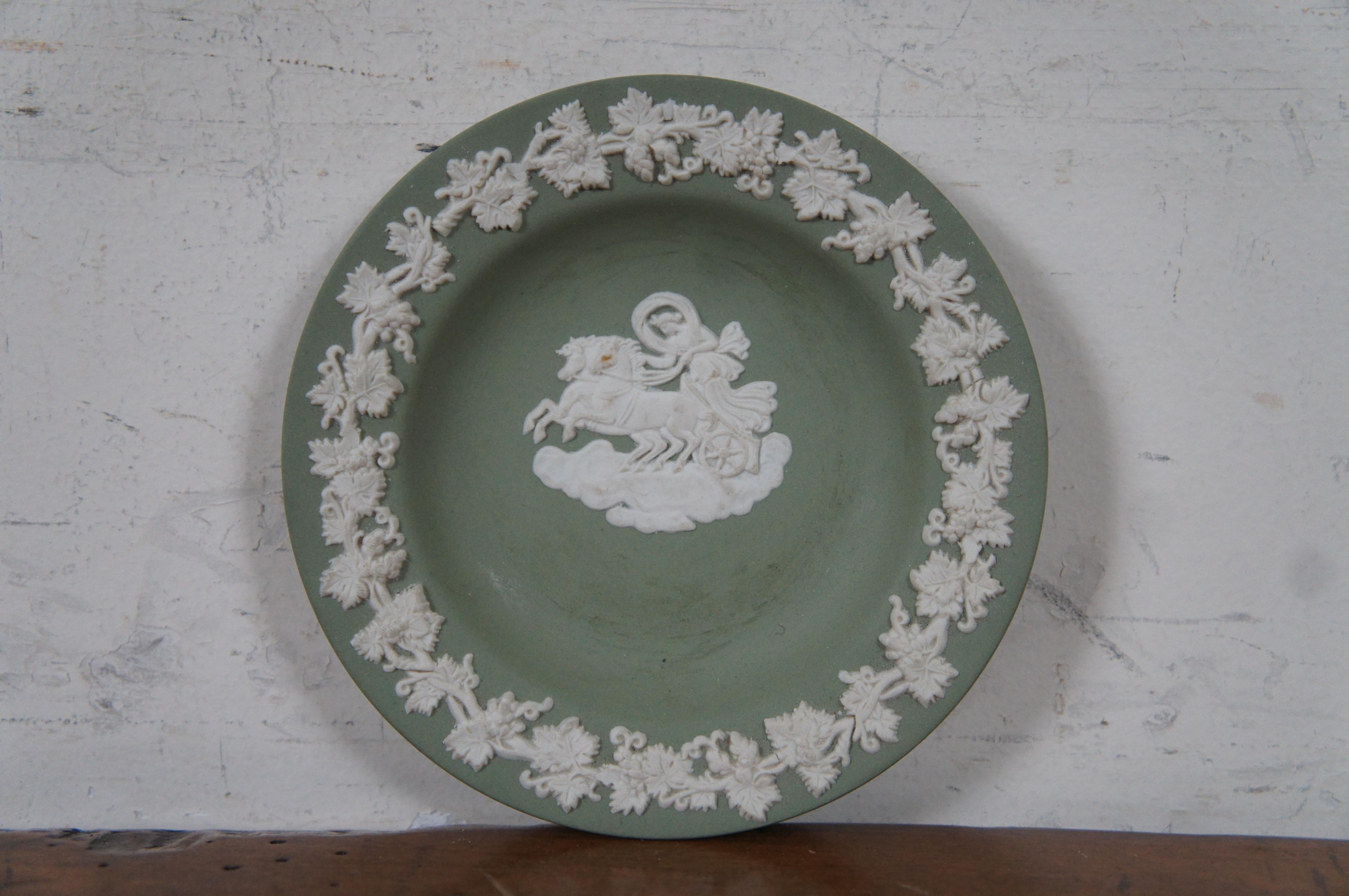 Porcelain 4 Vintage Wedgwood Sage Green Jasperware Bas Relief Pitcher Vase Ashtray Dish