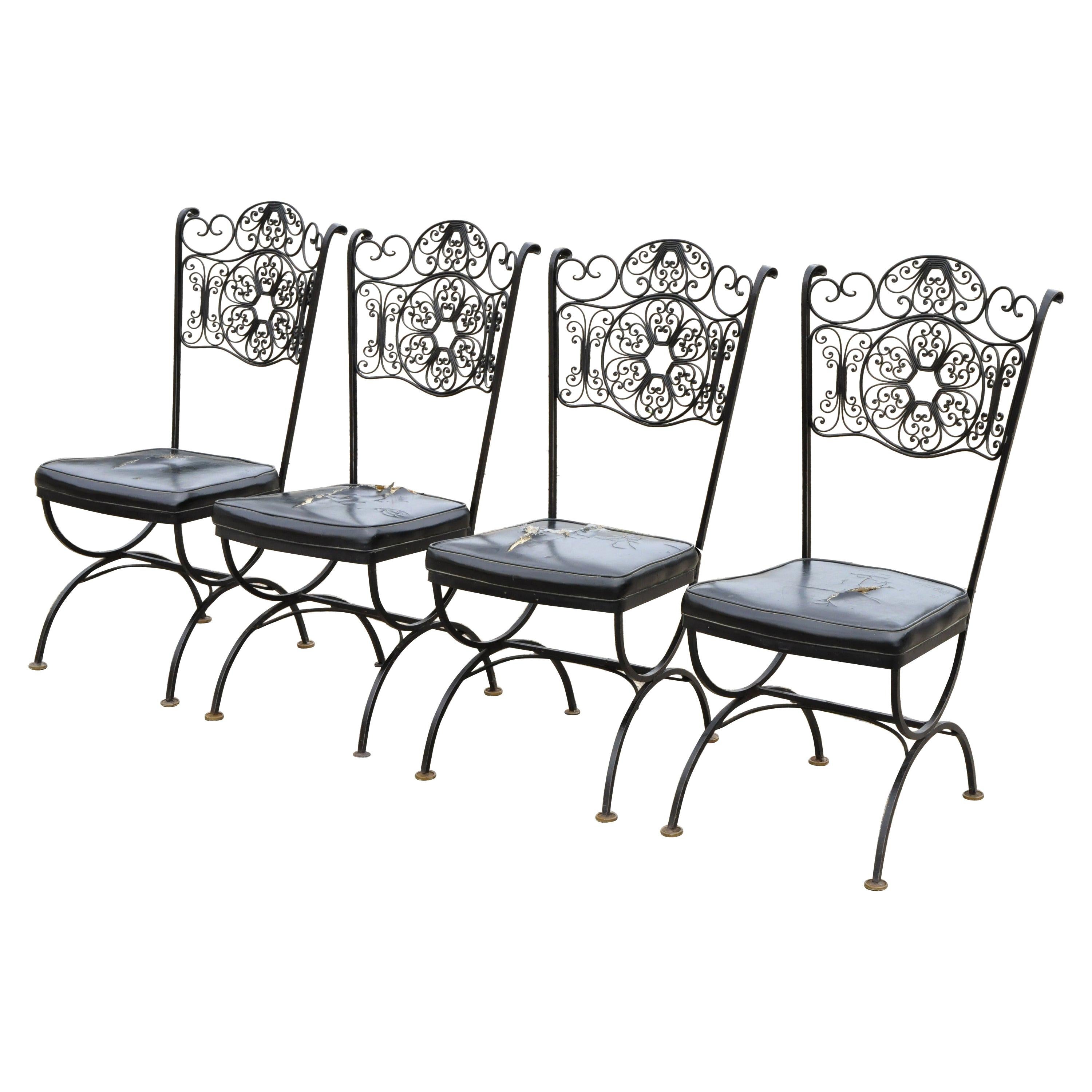 4 Vintage Woodard Andalusian Style Wrought Iron Dining Chairs by Contempo Frames