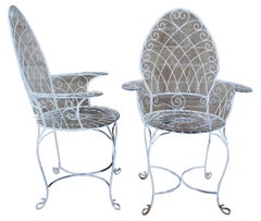 4 Vintage Wrought Iron Scrolled Patio Armchairs Ice Cream Parlor Chic
