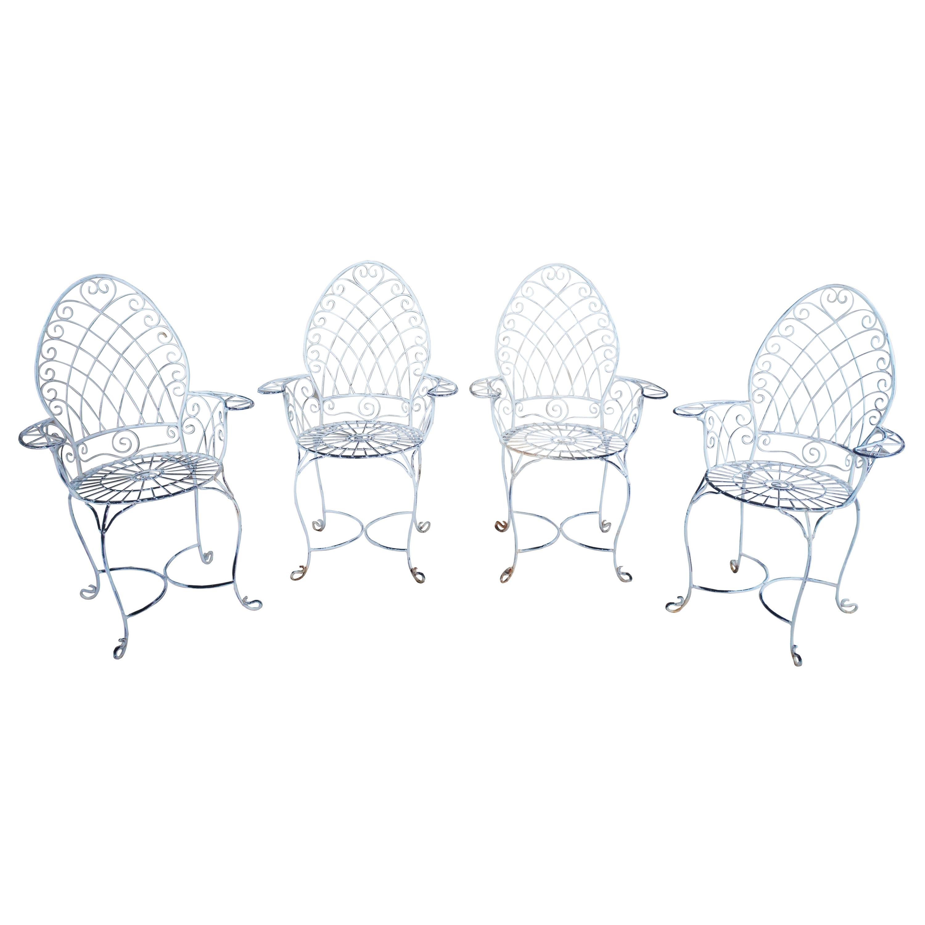 4 Vintage Wrought Iron Scrolled Patio Armchairs Ice Cream Parlor Chic