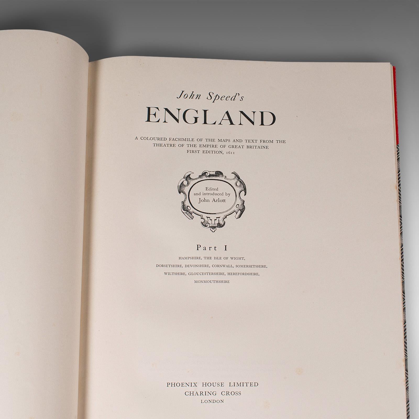 4 Vols Vintage Mapas Ingleses, John Speed, Cartografía Folio, Reproducción, C.1953 Británico en venta