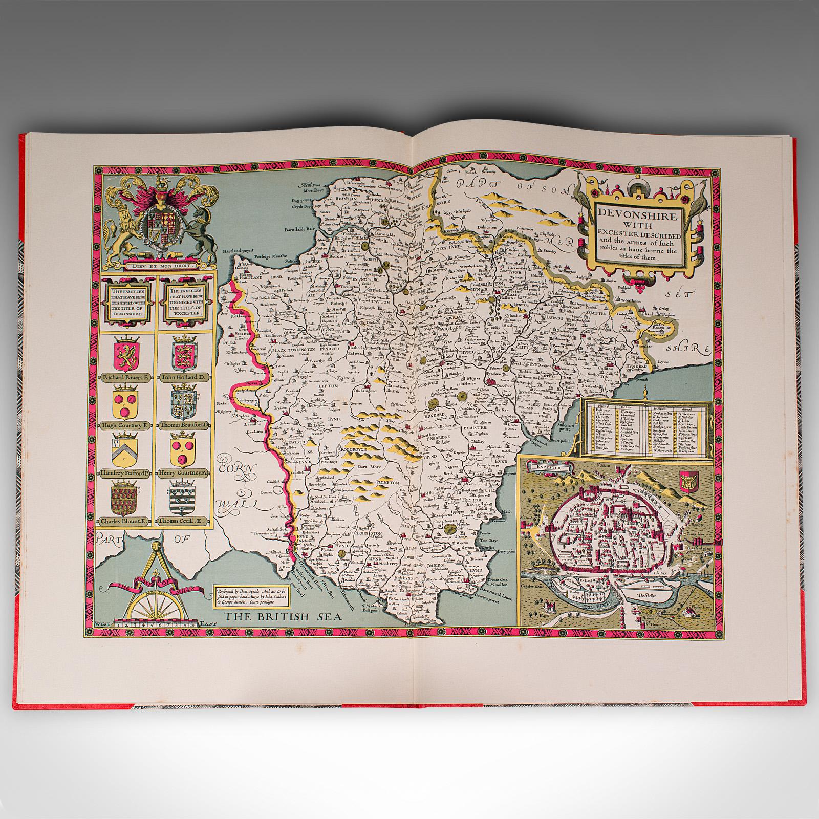 4 Vols Vintage Mapas Ingleses, John Speed, Cartografía Folio, Reproducción, C.1953 Papel en venta