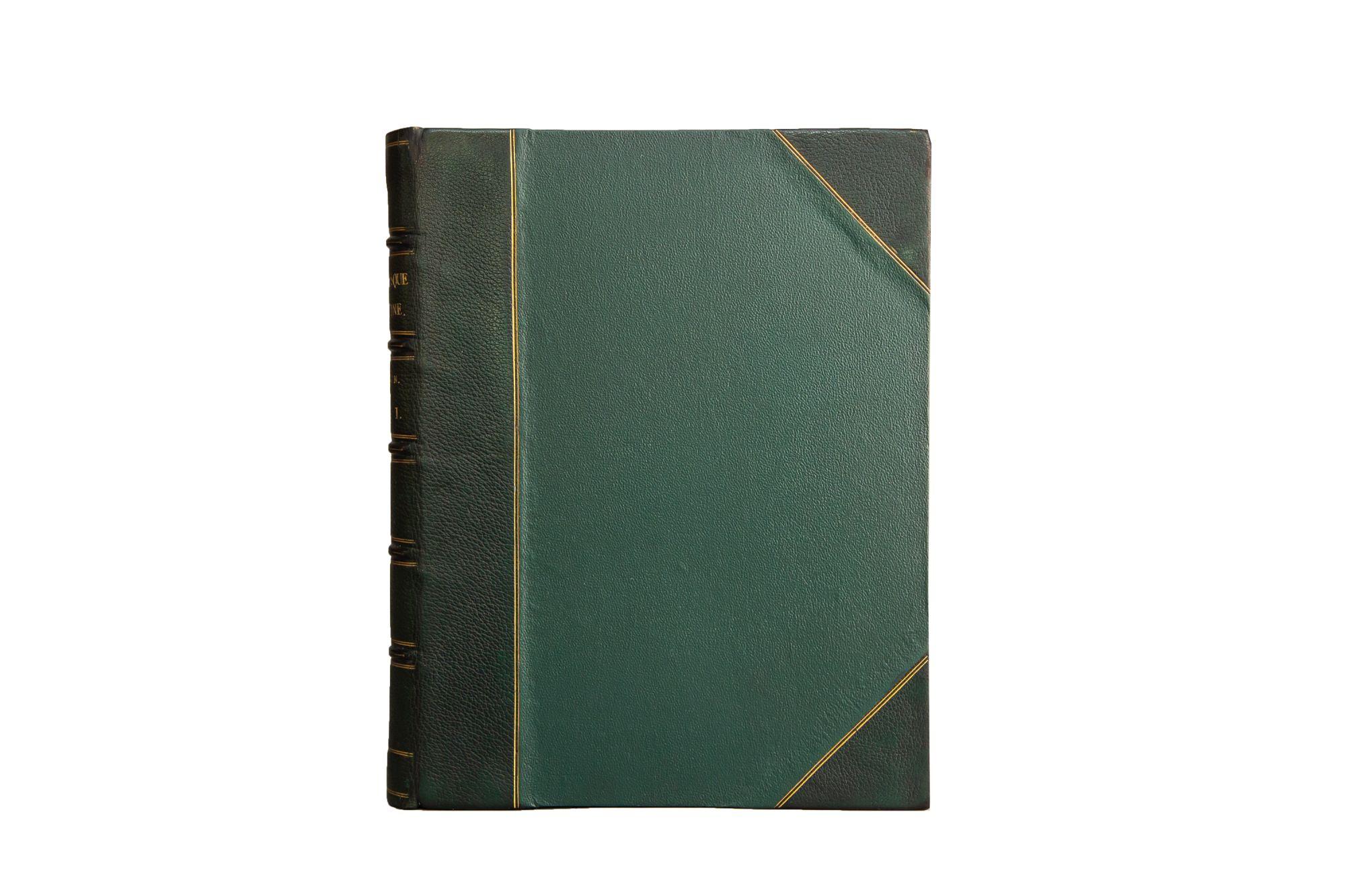4 Volumes. Colonel Wilson, R.E., C.B., F.R.S., Picturesque Palestine, Sinai, and Egypt. Bound in 3/4 green morocco and linen boards, bordered in gilt. Raised band spines with gilt detailing. Top edge gilt with marbled endpapers. Assisted by the most