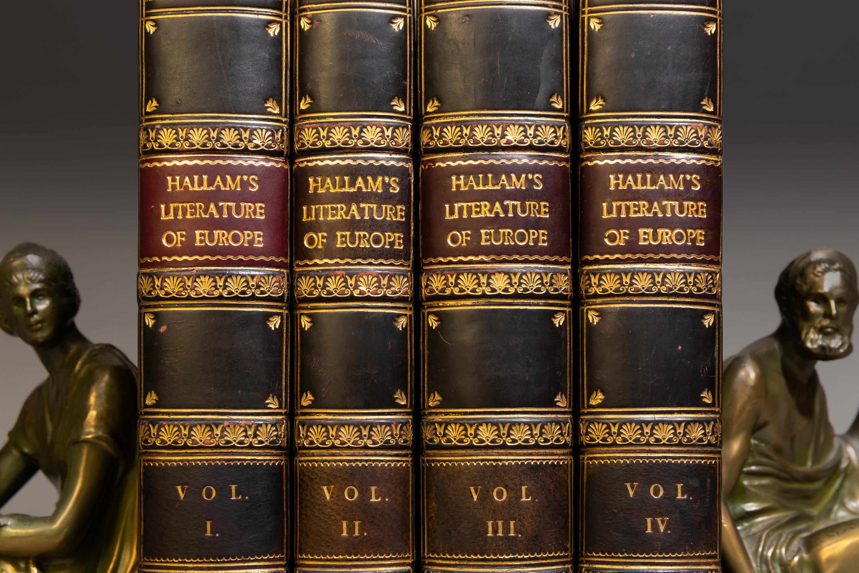4 Volumes. Henry Hallam. Introduction to the Literature of Europe. In the 15th, 16th & 17th Centuries. Bound in full navy calf. Raised bands, gilt on spines and covers, purple label.
Published: London: John Murray, 1837.