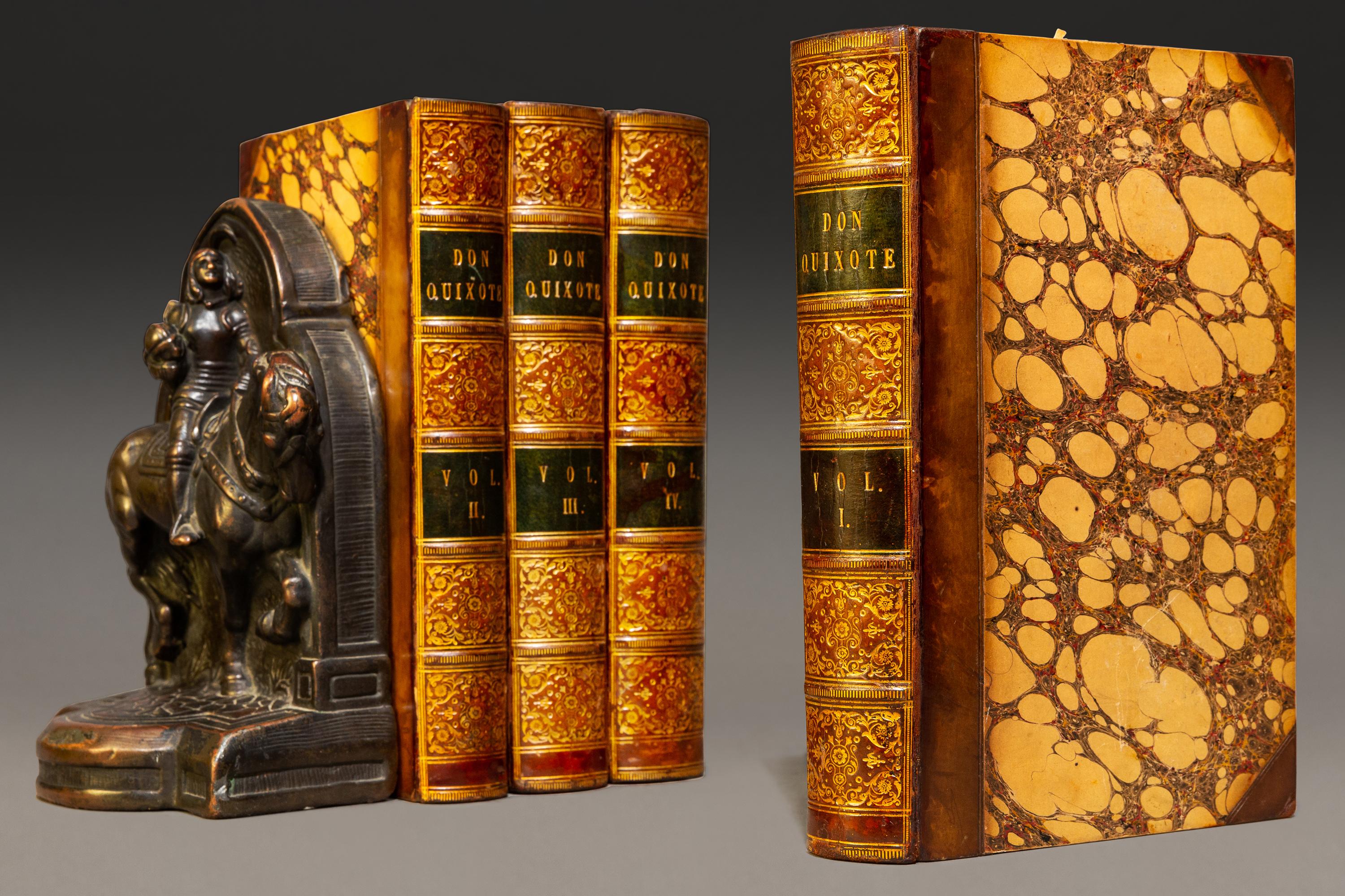 4 Volumes, Miguel De Cervantes, Don Quixote De La Mancha, Embellished with Engra In Good Condition In New York, NY