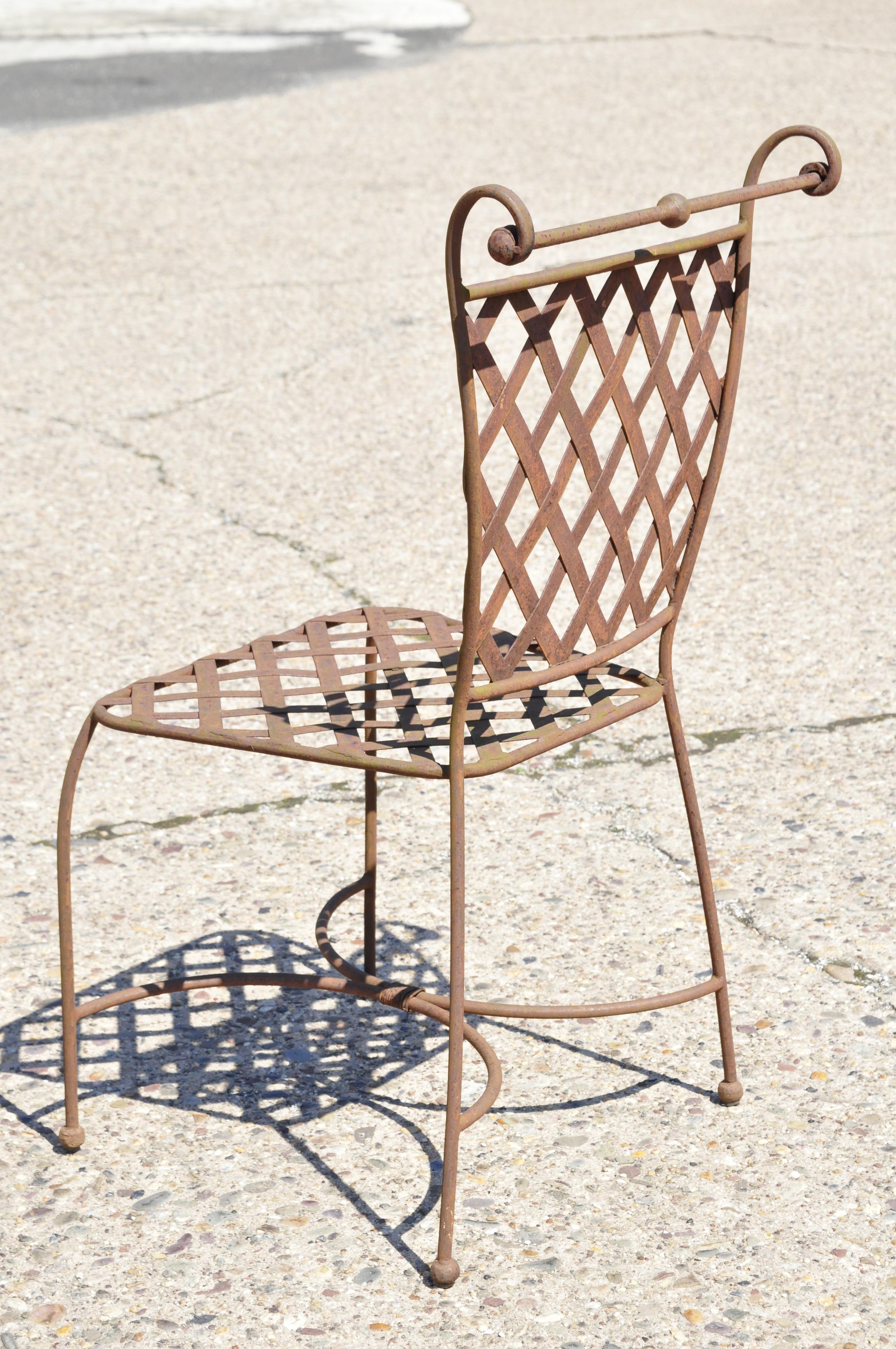 4 Woven Lattice Wrought Iron Italian Neoclassical Garden Patio Dining Chairs 2