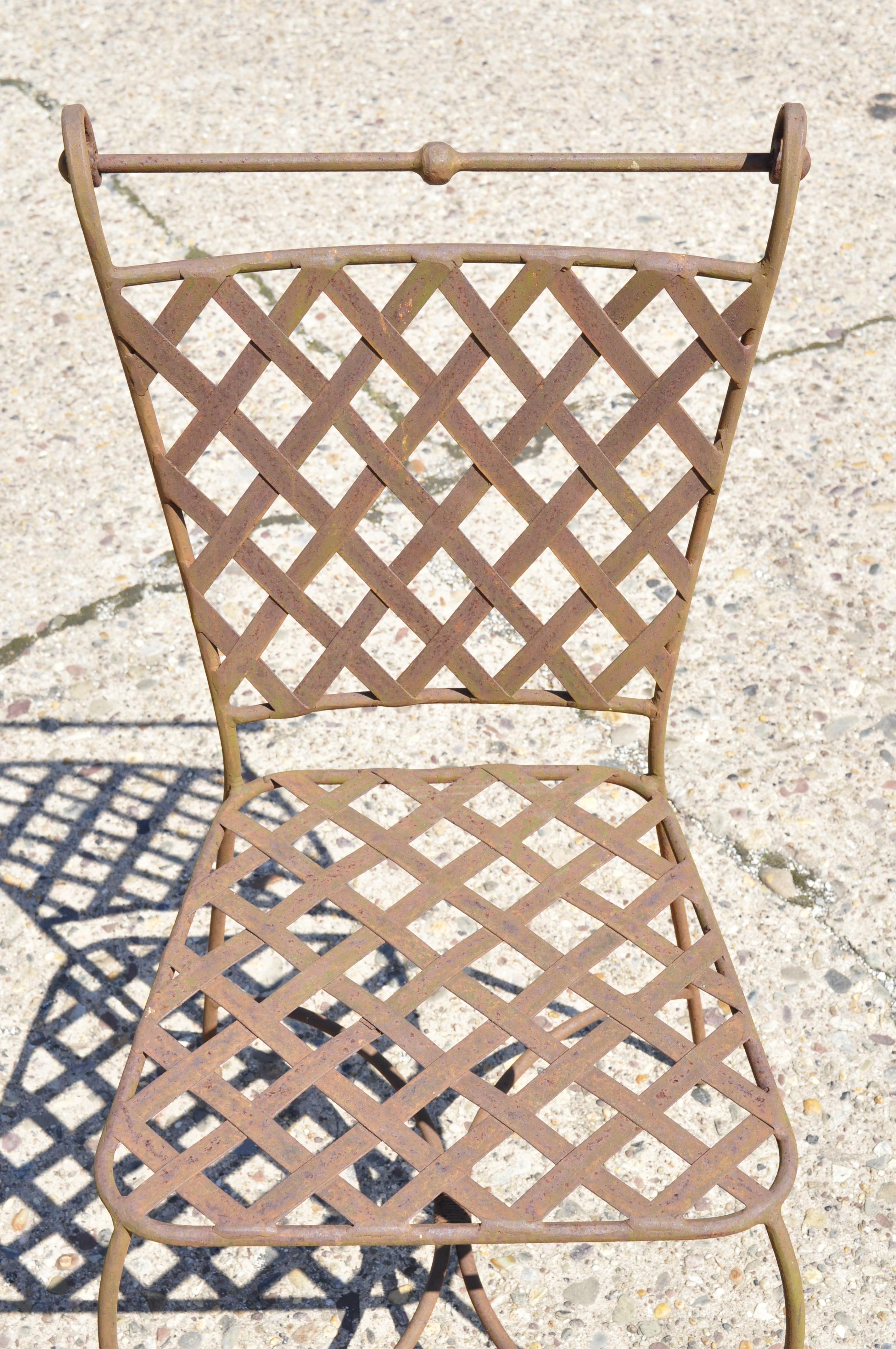 4 Woven Lattice Wrought Iron Italian Neoclassical Garden Patio Dining Chairs 3