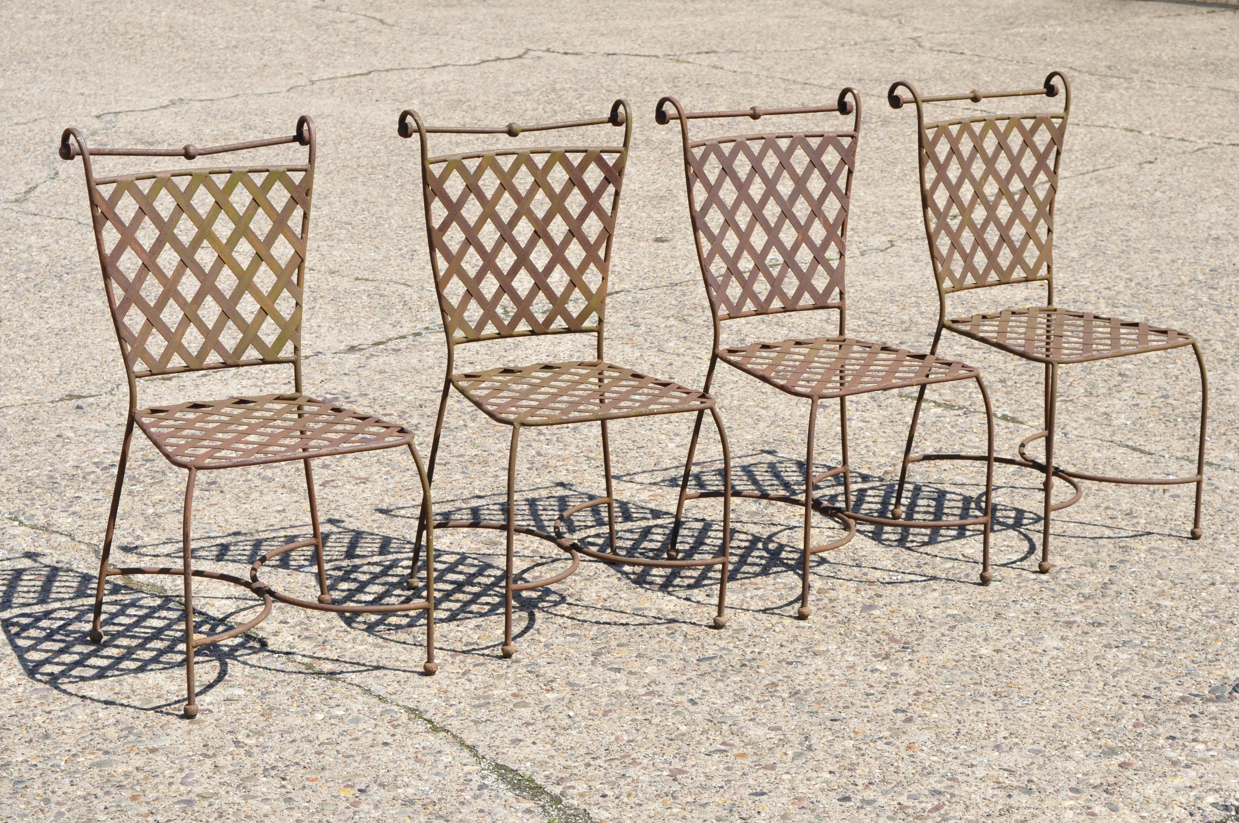 4 Woven Lattice Wrought Iron Italian Neoclassical Garden Patio Dining Chairs 4