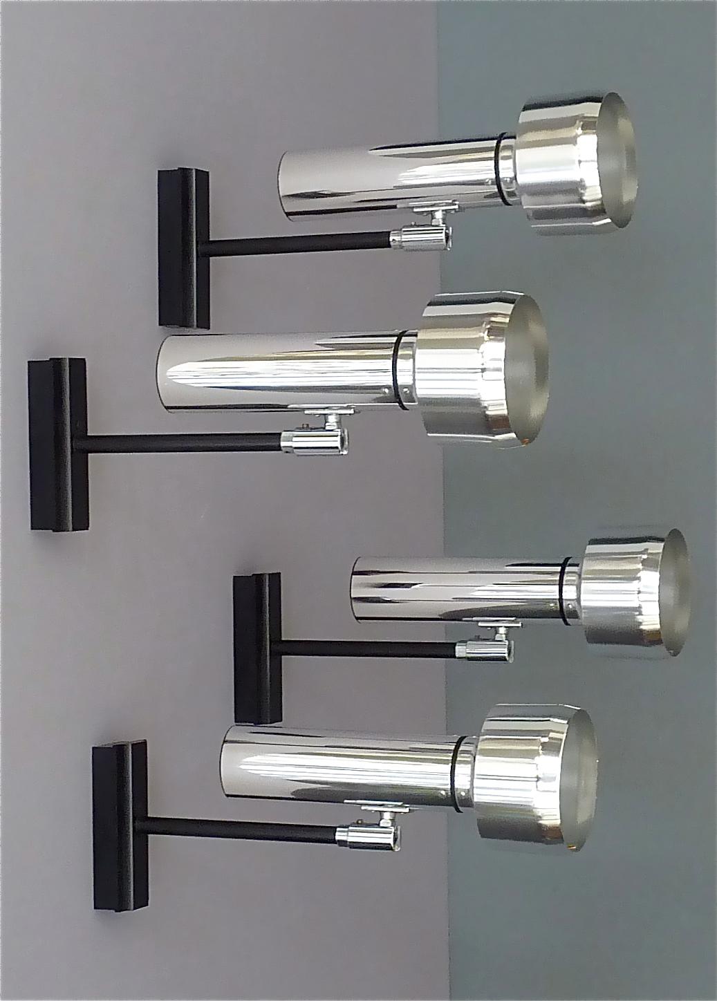 4 Wall Lights Erco Spots Ceiling Lamps Chrome Black Sarfatti Arteluce Style For Sale 8