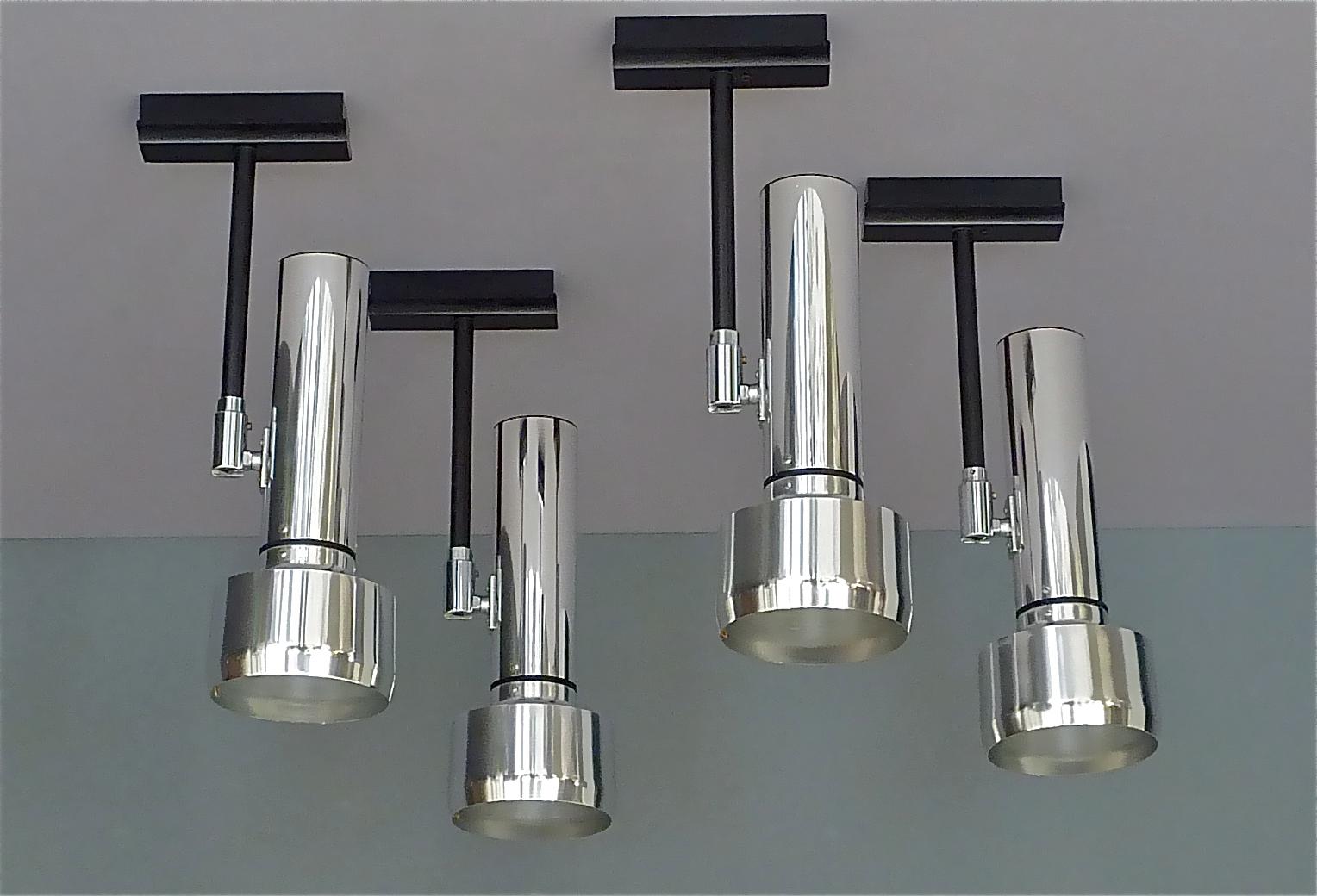 Space Age 4 Wall Lights Erco Spots Ceiling Lamps Chrome Black Sarfatti Arteluce Style For Sale