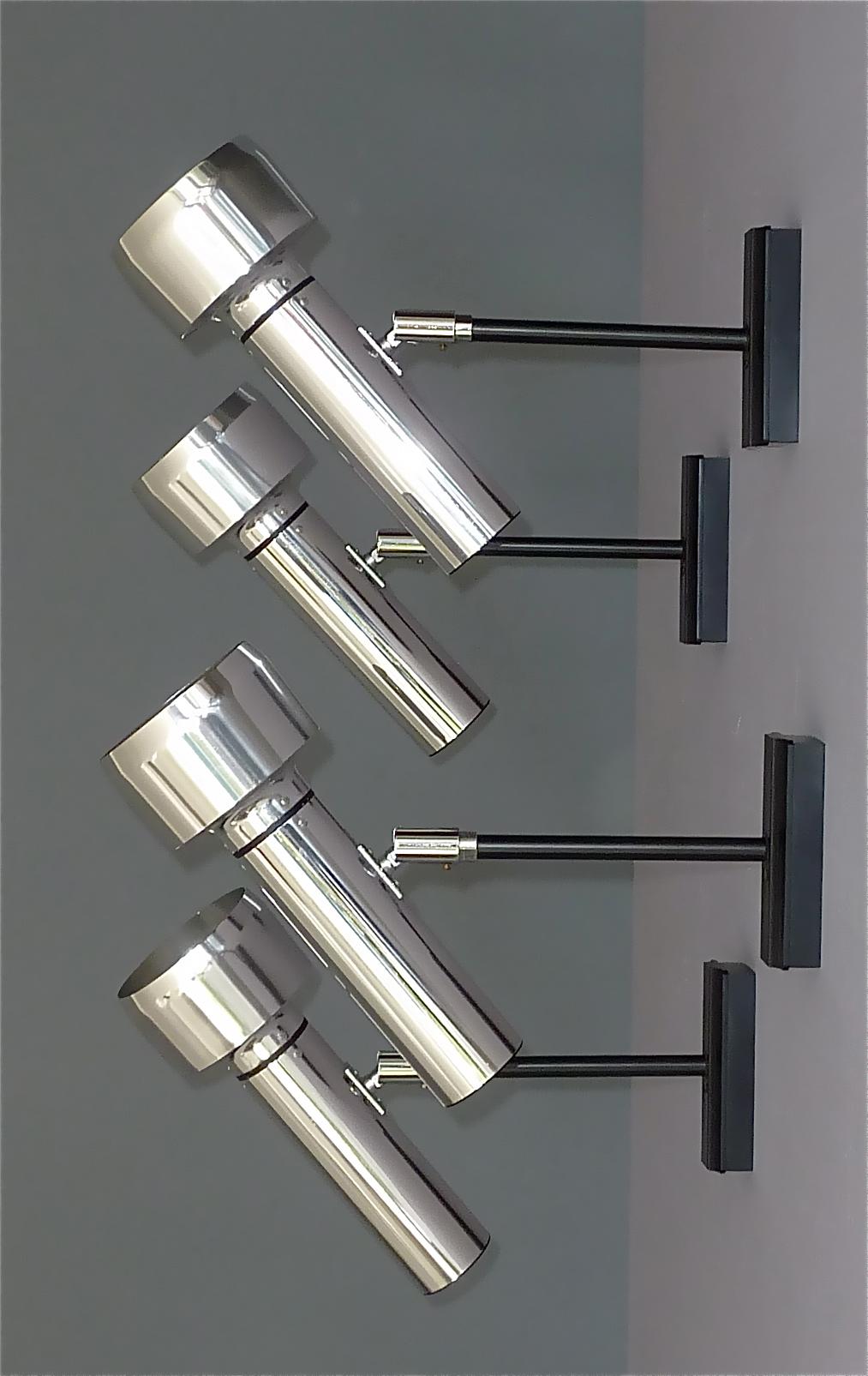 Enameled 4 Wall Lights Erco Spots Ceiling Lamps Chrome Black Sarfatti Arteluce Style For Sale