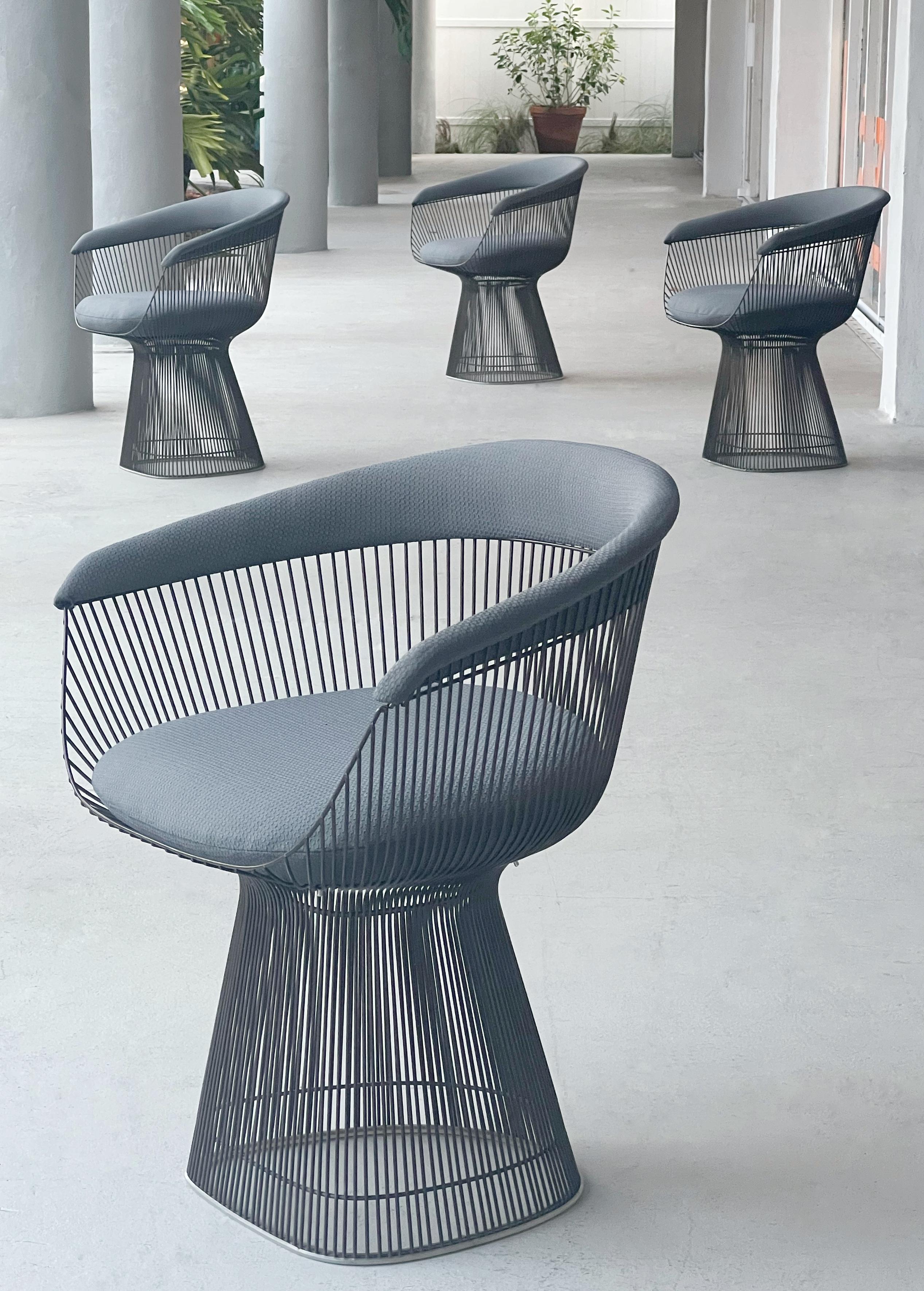 Metallo 4 Sedie da pranzo Warren Platner per Knoll in bronzo Poltrone in vendita