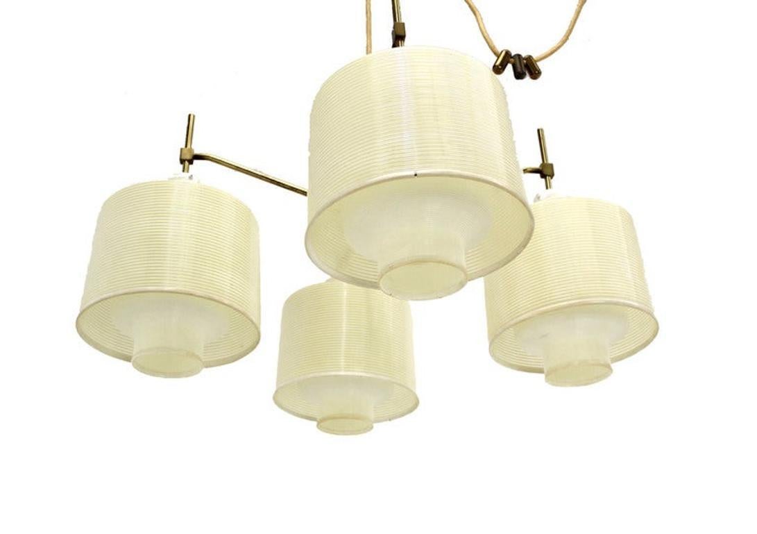 American 4 White Acrylic Shade Mid Century Modern Adjustable Light Fixture Chandelier For Sale