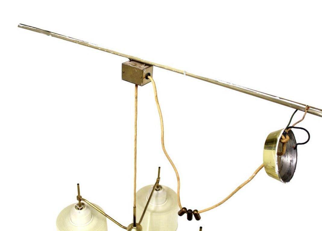 20th Century 4 White Acrylic Shade Mid Century Modern Adjustable Light Fixture Chandelier For Sale