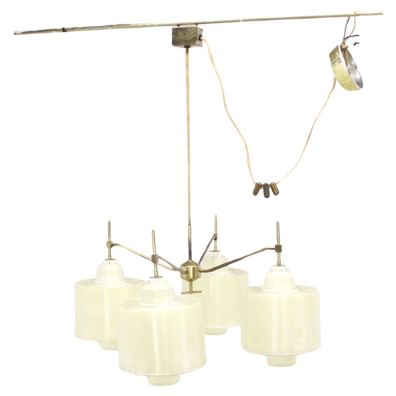 4 White Acrylic Shade Mid Century Modern Adjustable Light Fixture Chandelier For Sale