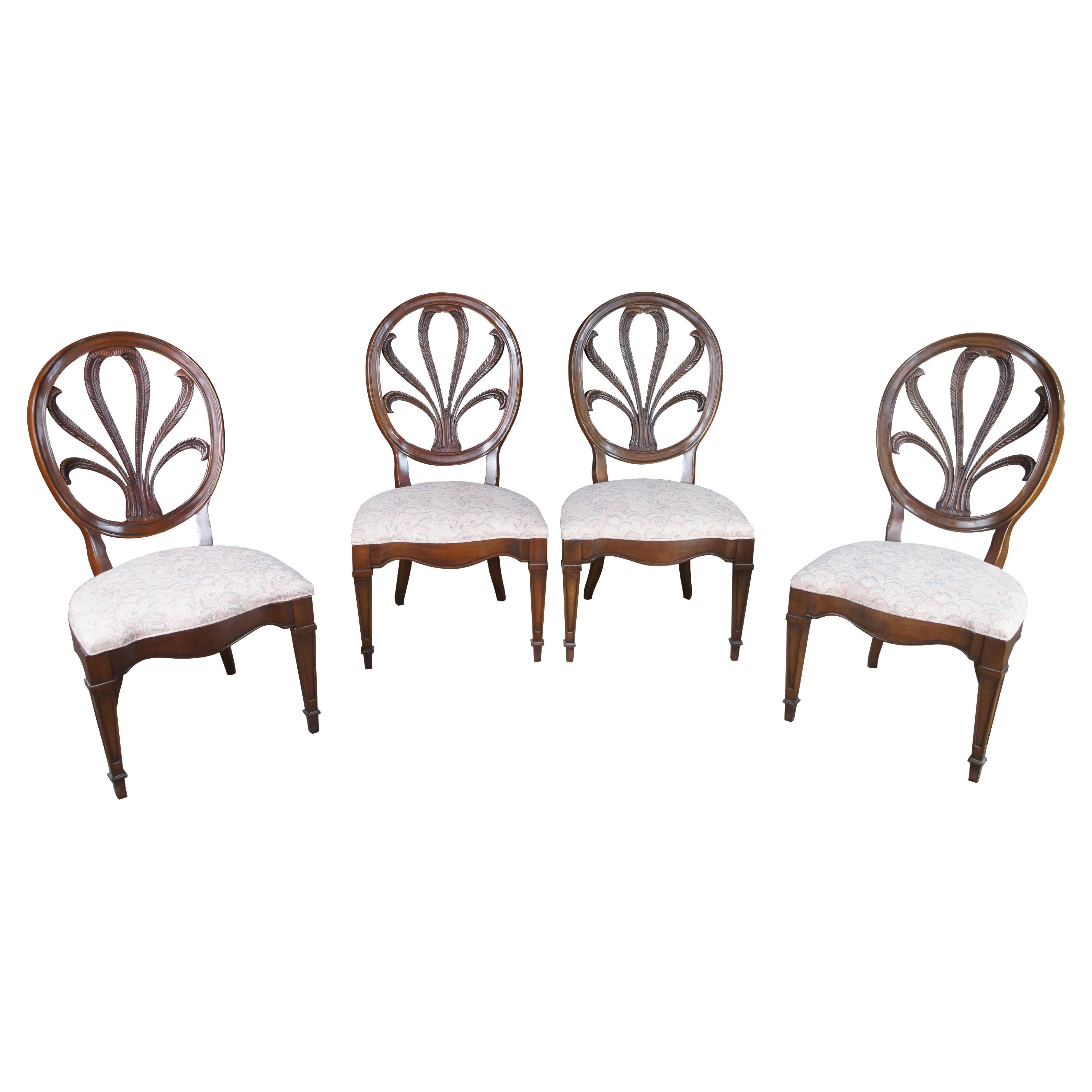 4 White Furniture Hepplewhite Style Walnut Balloon Back Plume Side Chairs For Sale