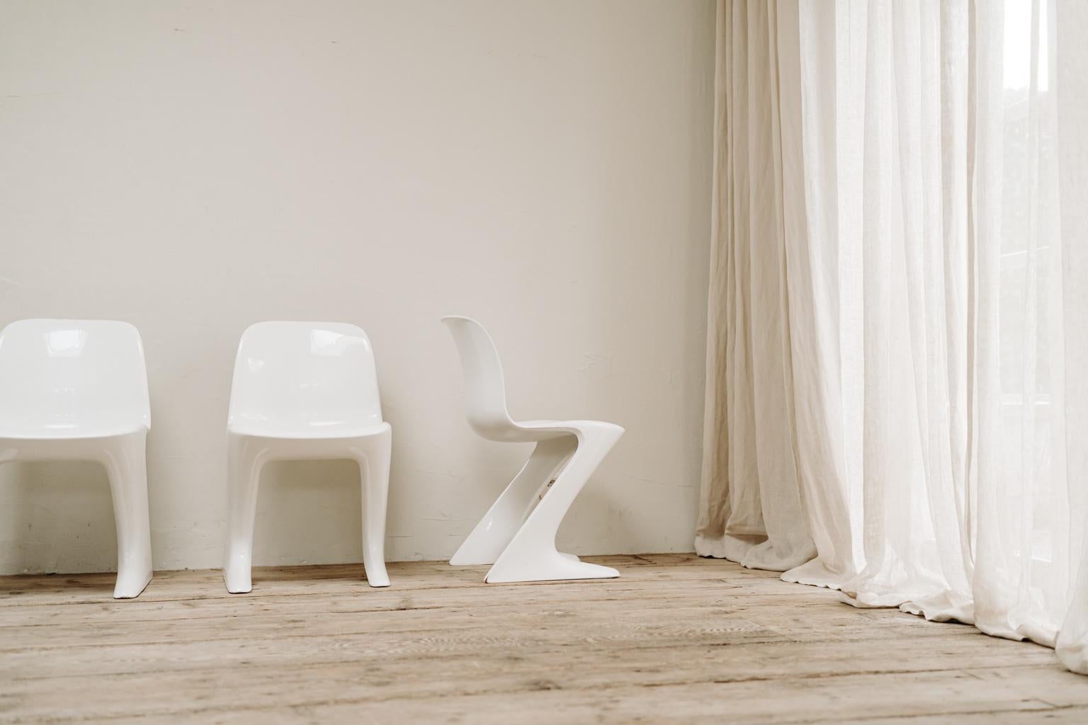 German 4 White Kangaroo Chairs by Ernst Moeckl