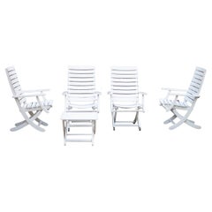 4 White Wooden German Garden Chairs and Stool by Herlag, Set of 5, 1980s