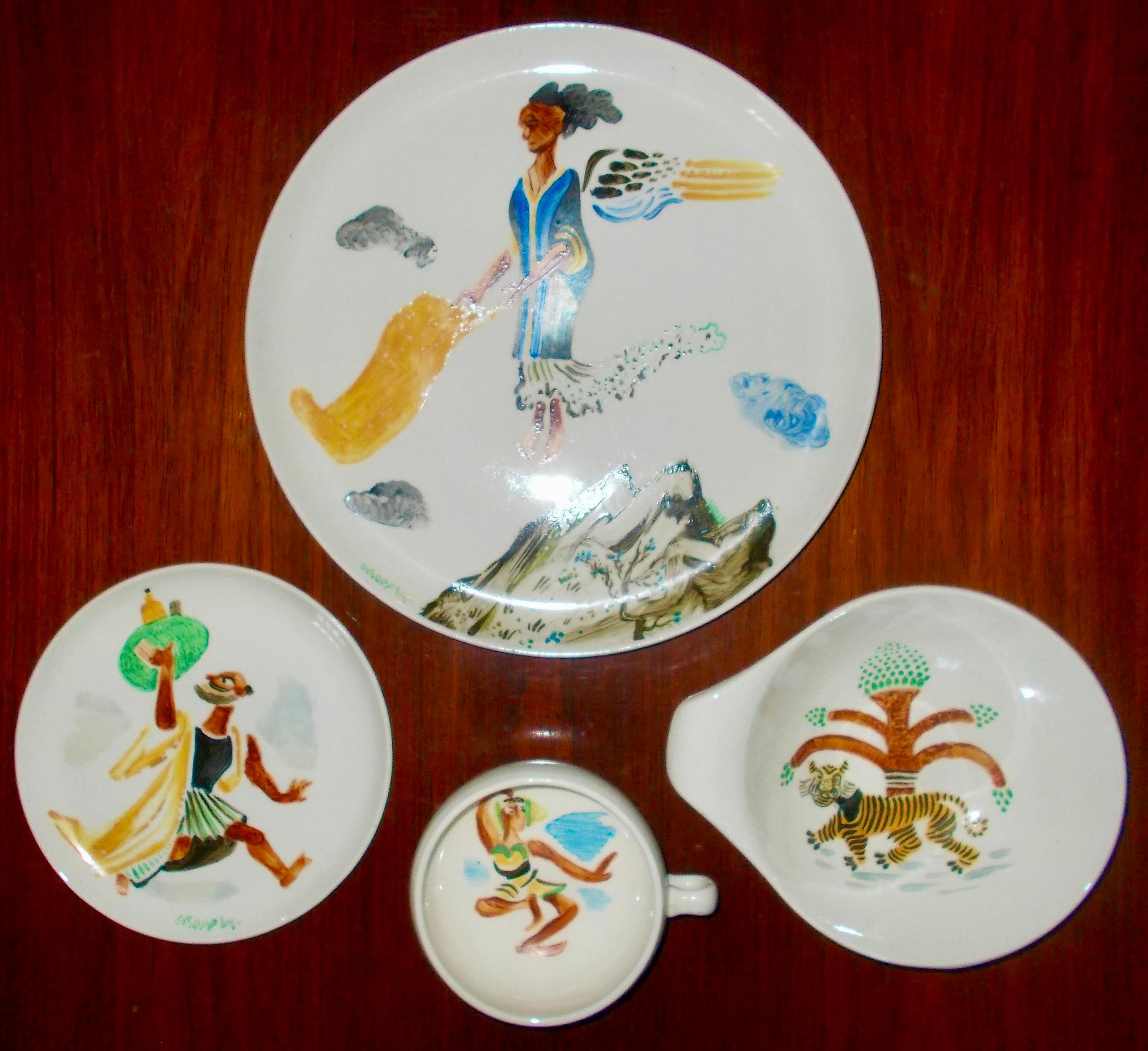 4 William Gropper Oil Painted Dishes 'B' 2