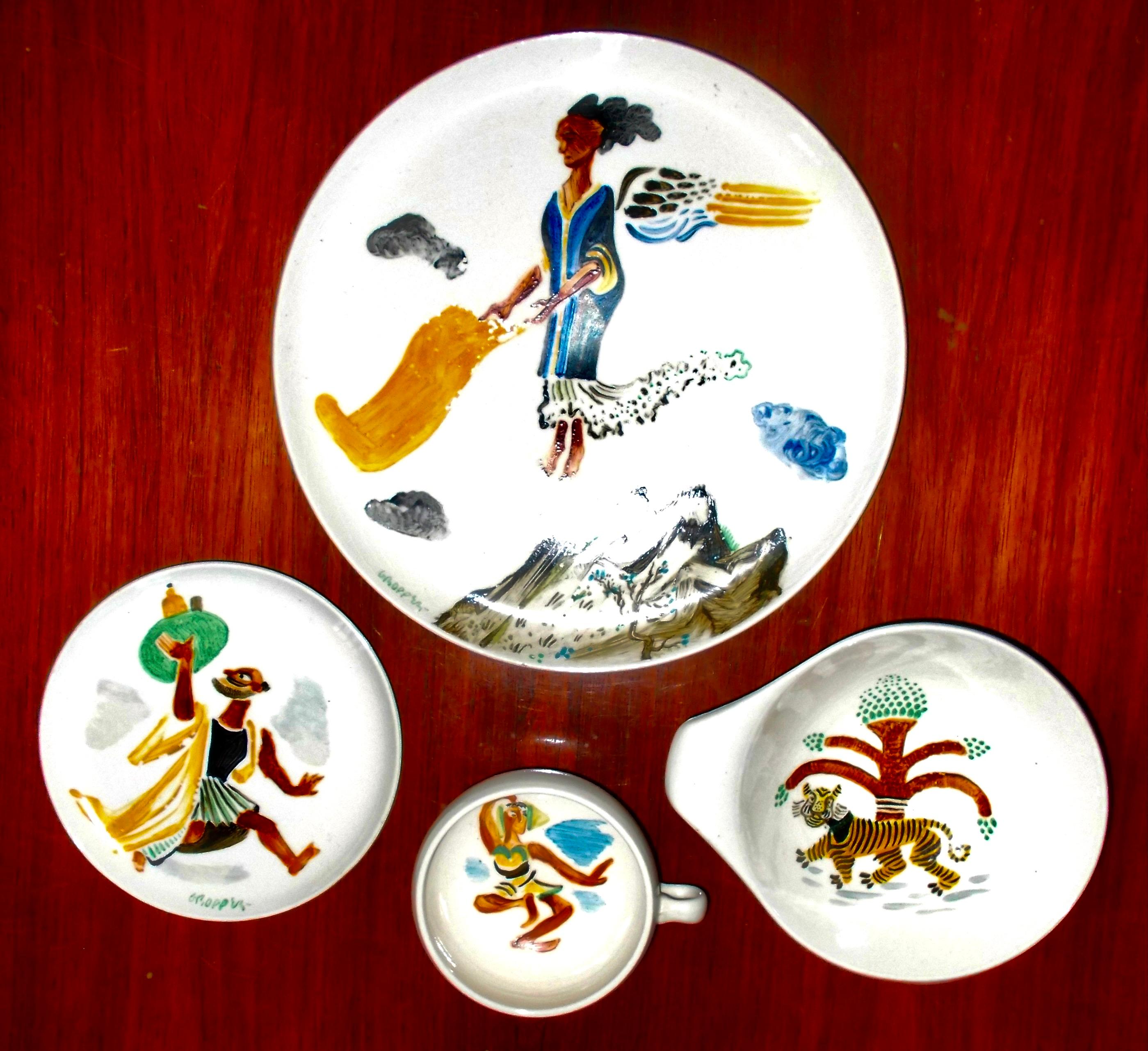Modern 4 William Gropper Oil Painted Dishes 'B'