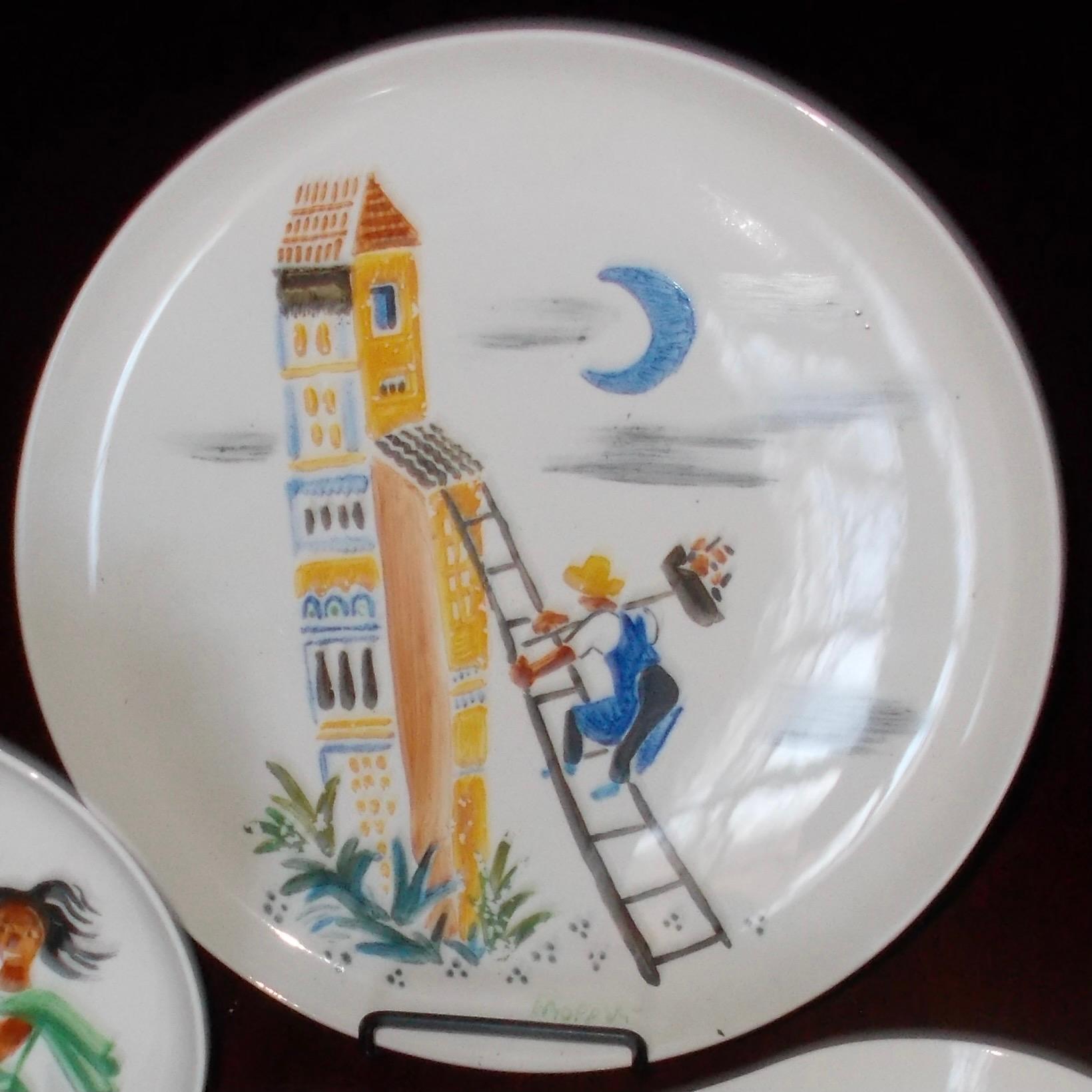 Modern 4 William Gropper Oil Painted Dishes 'C'