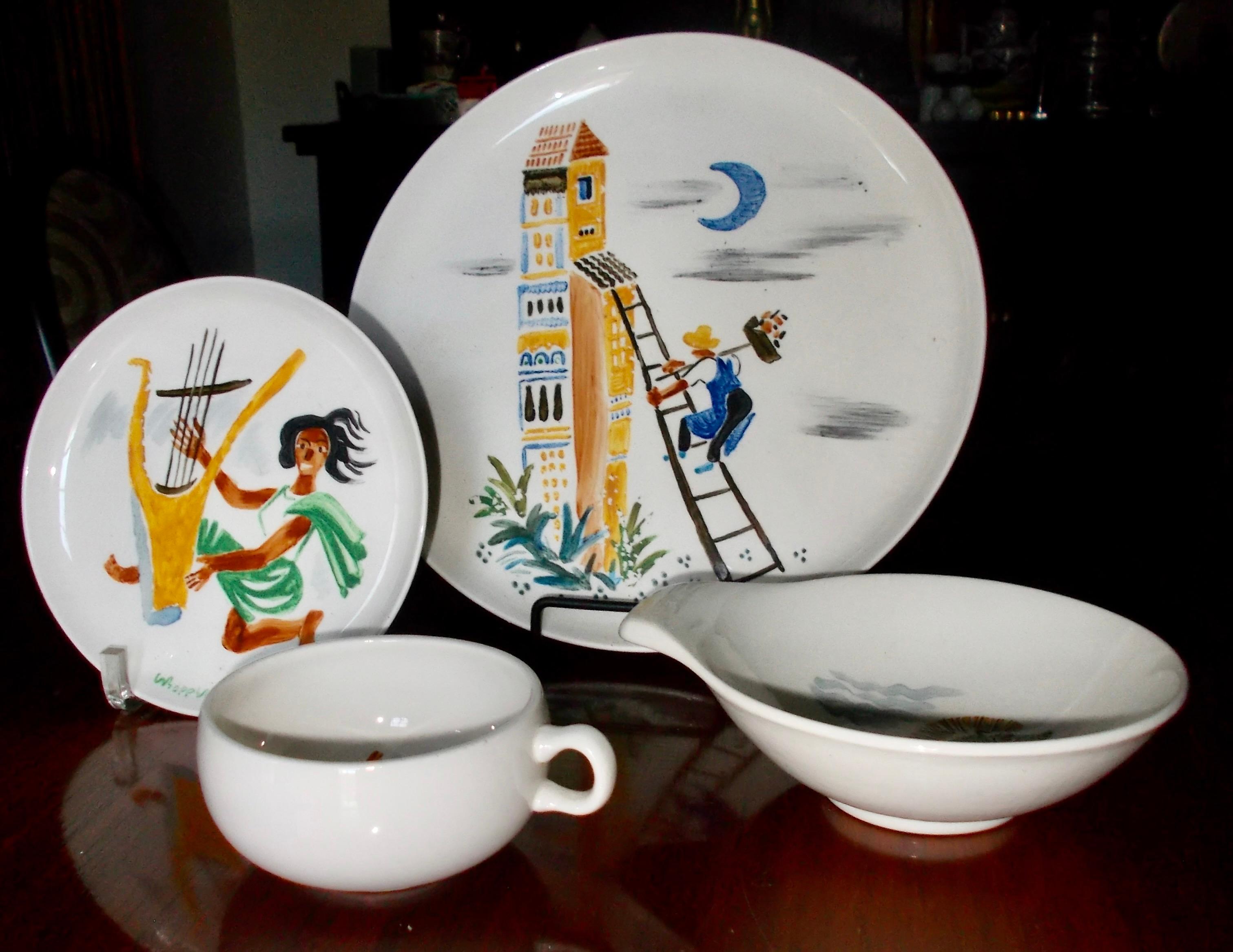 20th Century 4 William Gropper Oil Painted Dishes 'C'