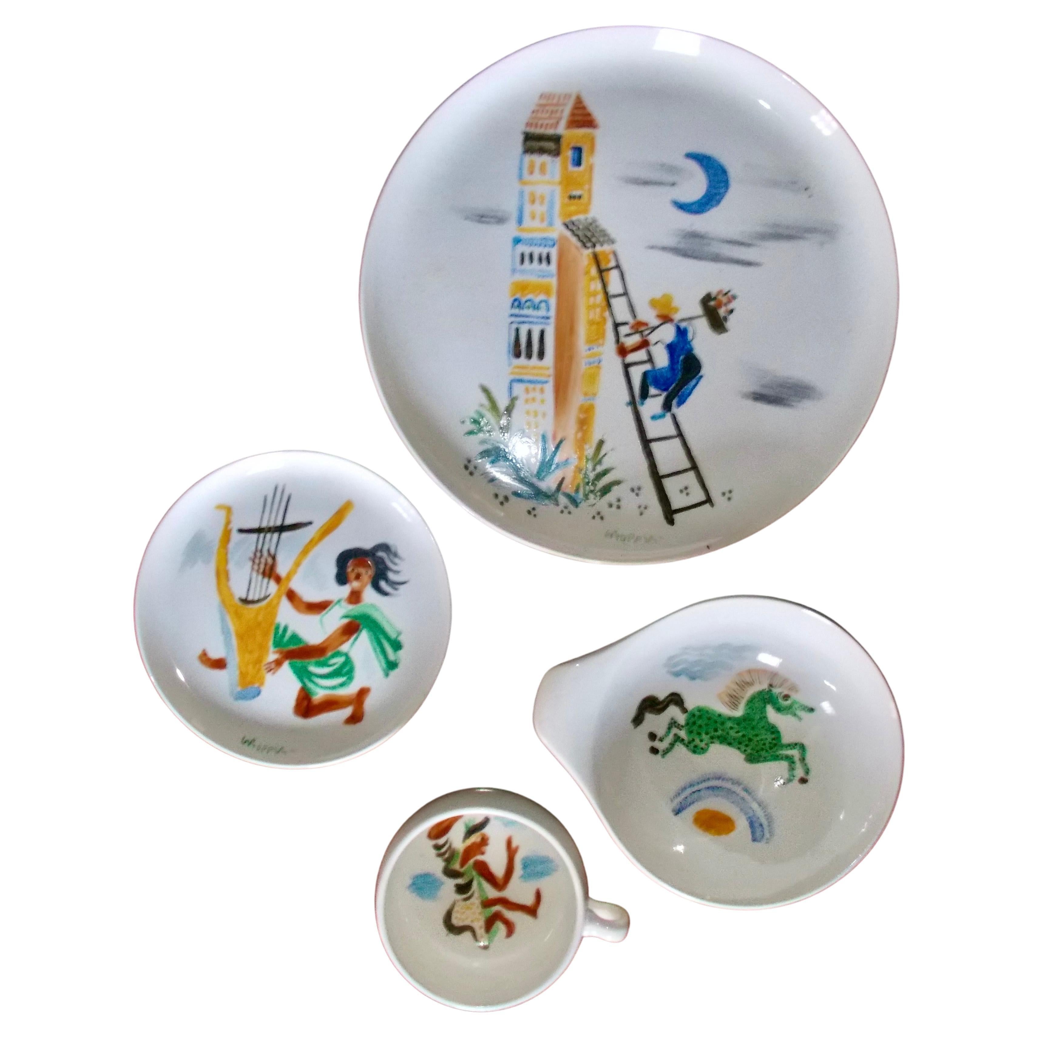 4 William Gropper Oil Painted Dishes 'C'