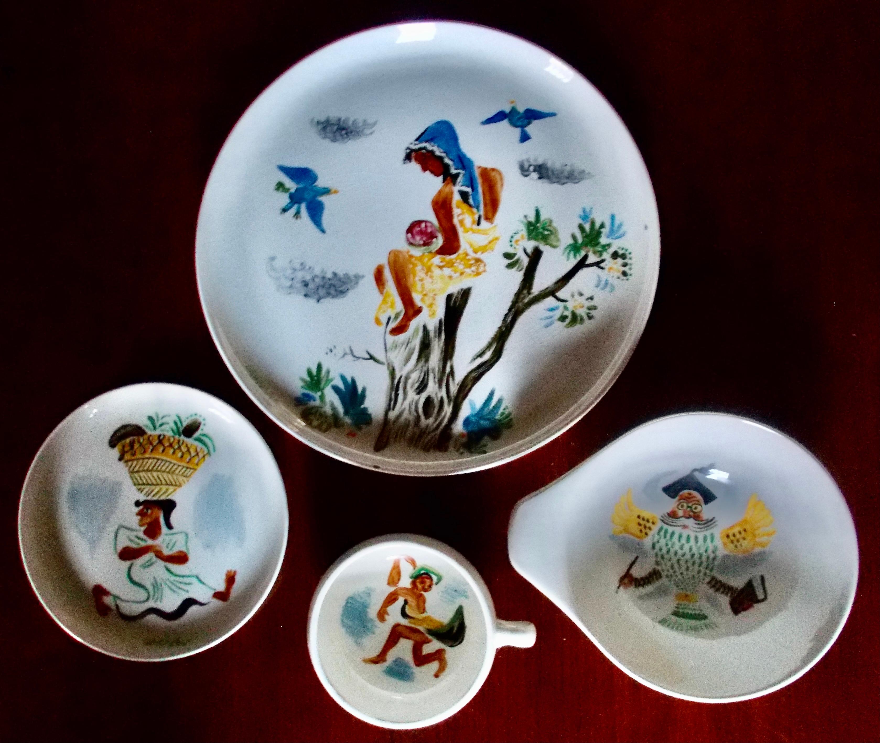 Modern 4 William Gropper Oil Painted Dishes 'D'