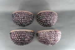 4 Wrought Iron Wall Sconces, Glass Flowers & Pearls, Murano, Italy, Art Deco