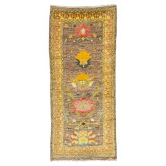 4 X 10 Modern Turkish Oushak Wool Rug In Brown Color With Artwork Pattern