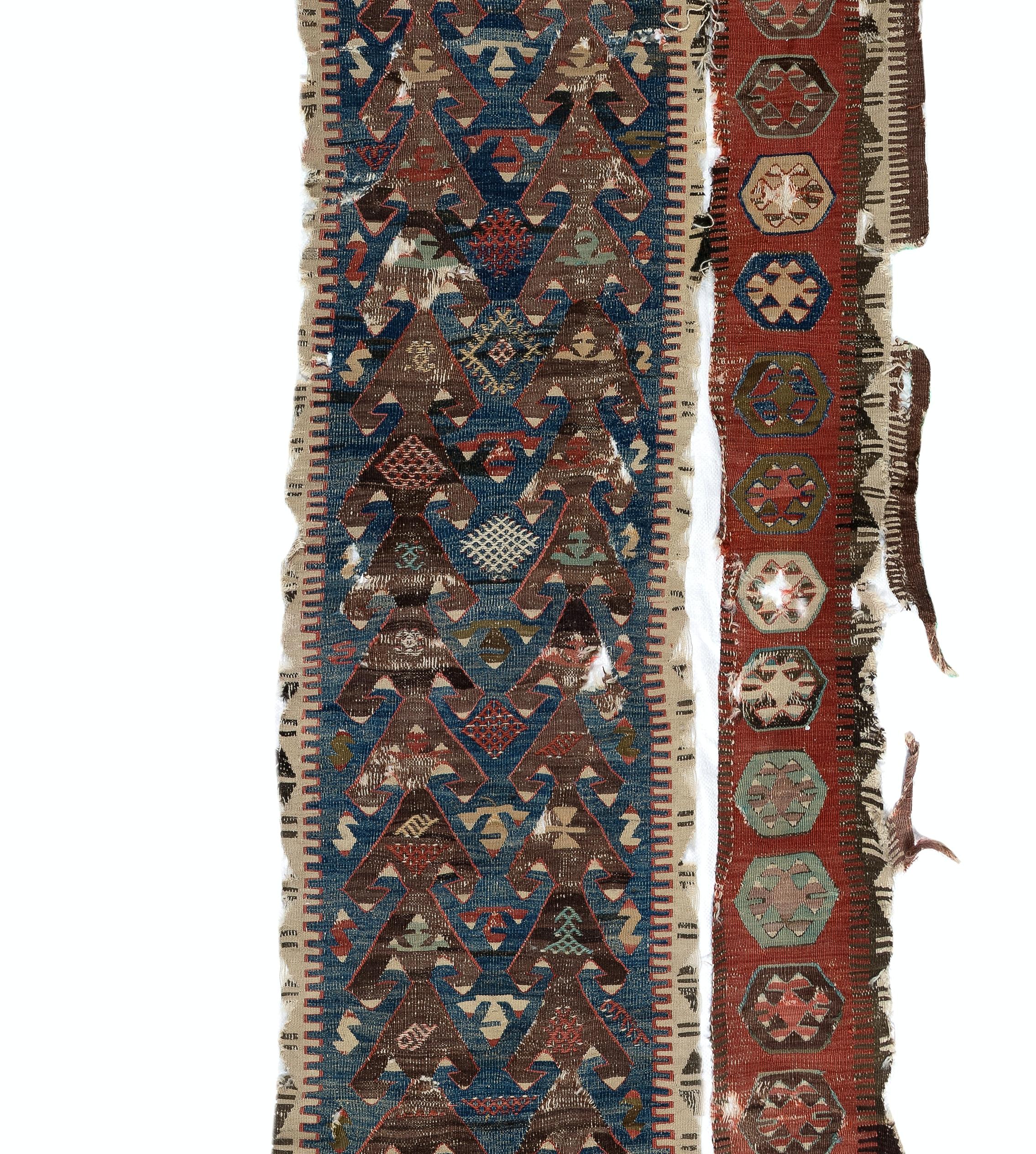 Hand-Woven 4' x 14'6'' Antique Turkish Fragment Kilim Rug, 18th Century For Sale