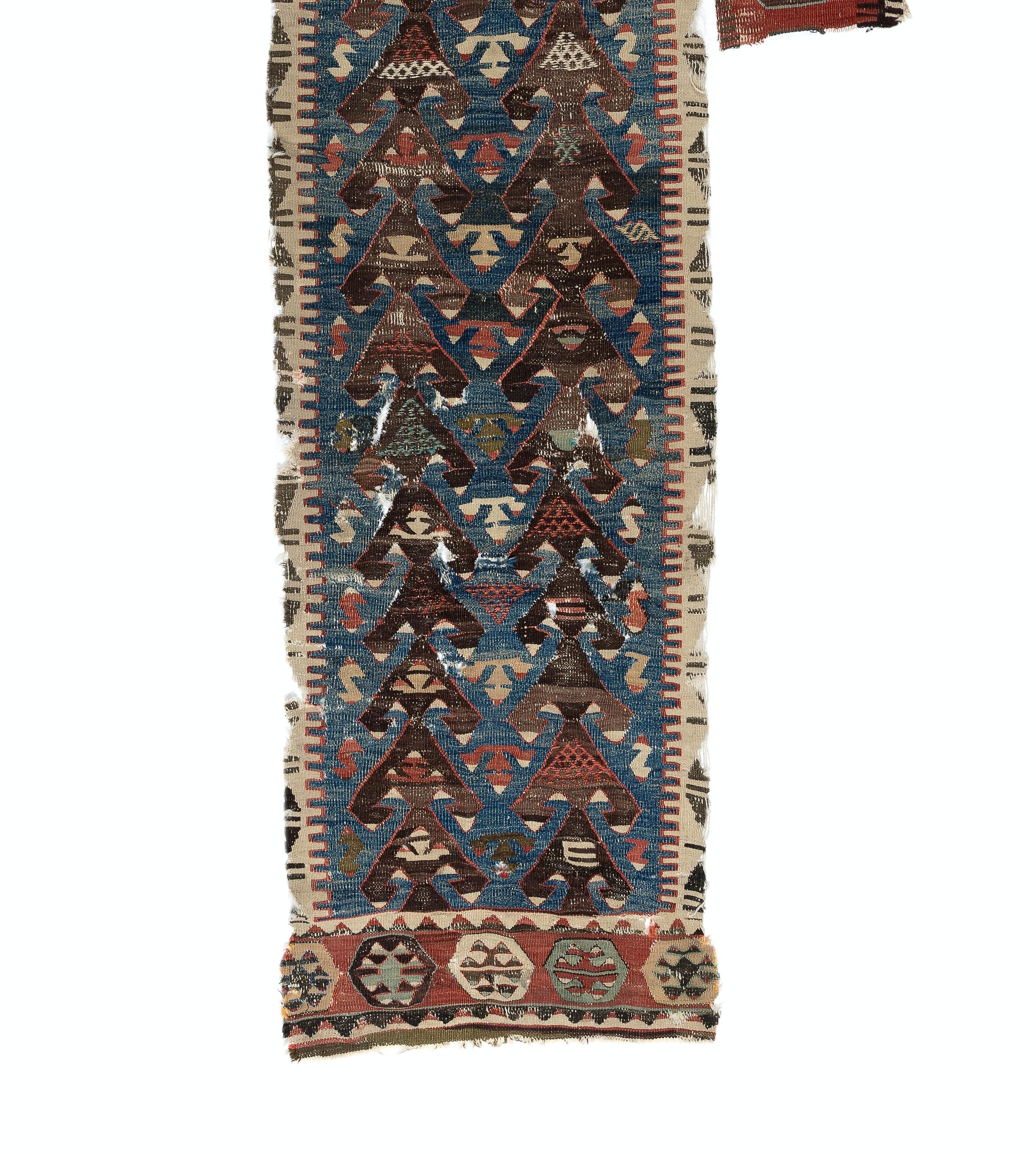 4' x 14'6'' Antique Turkish Fragment Kilim Rug, 18th Century In Distressed Condition For Sale In Spring Valley, NY