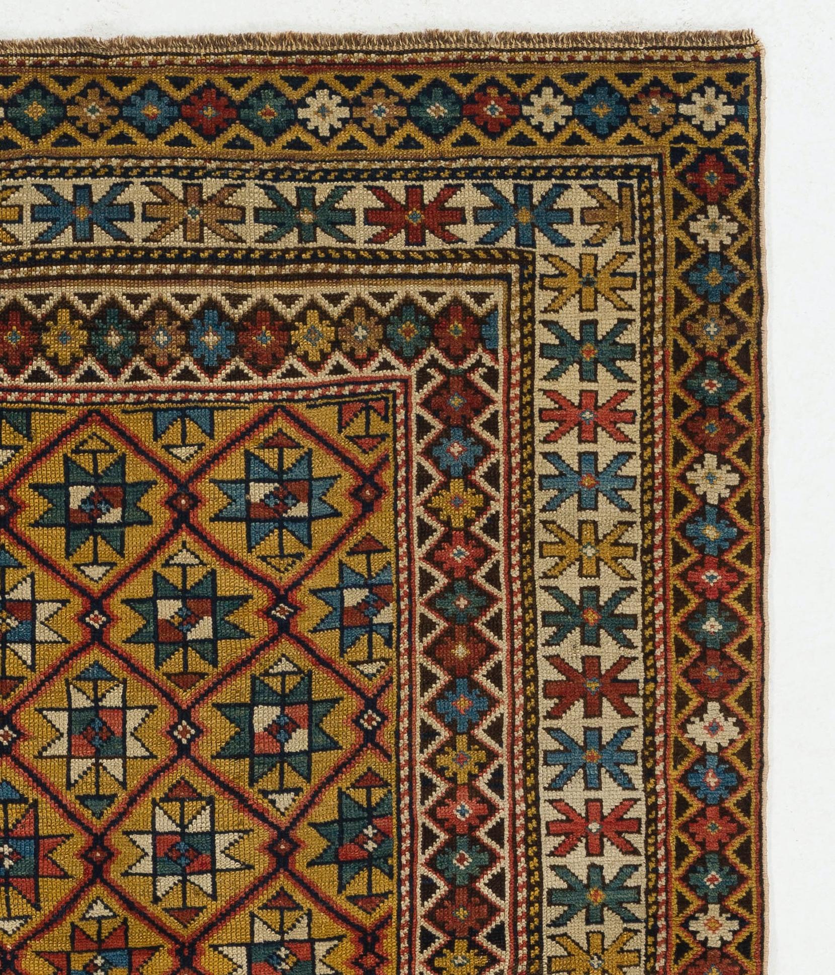 4' x 4'4'' Antiker kaukasischer Schirwan-Teppich. Um 1880. Einzigartiger Teppich (Kasachisch) im Angebot